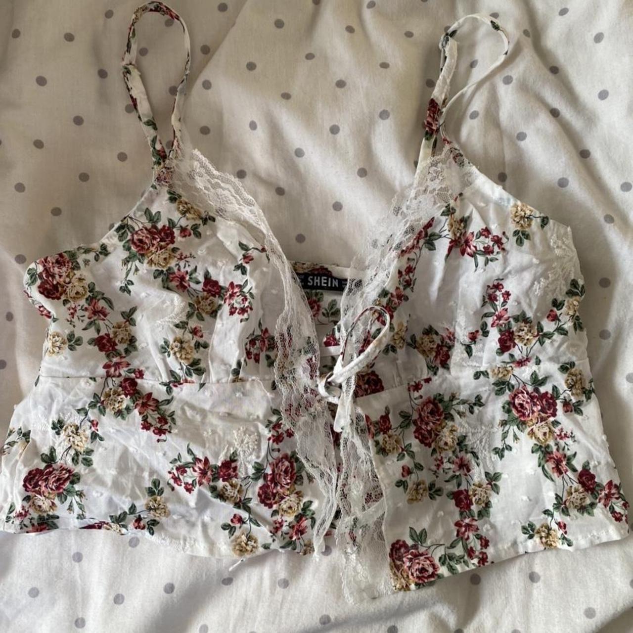 Shein Y2k Floral Tie Front Top Size M Never Depop