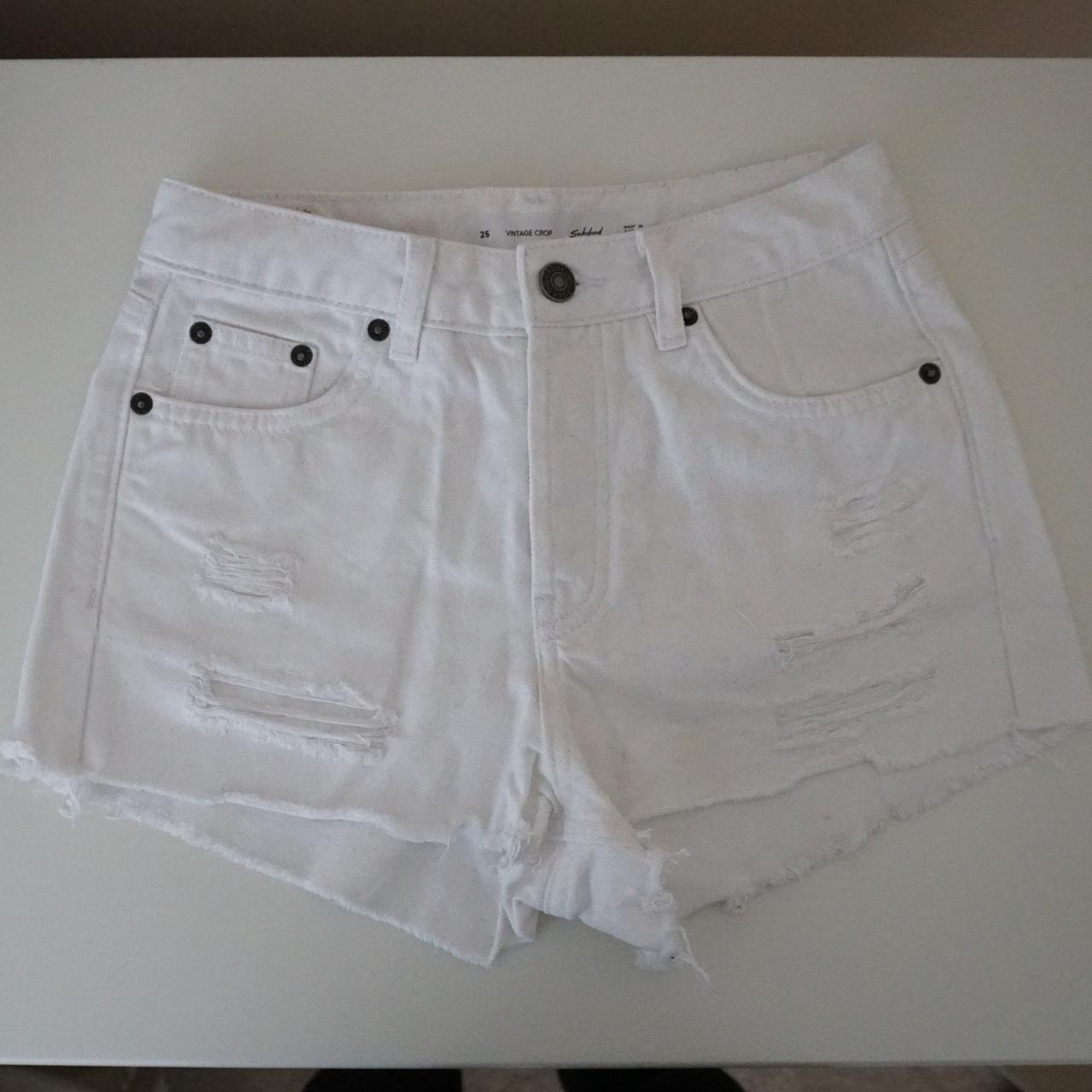 Sub dued vintage crop white jeans with rips in the... - Depop