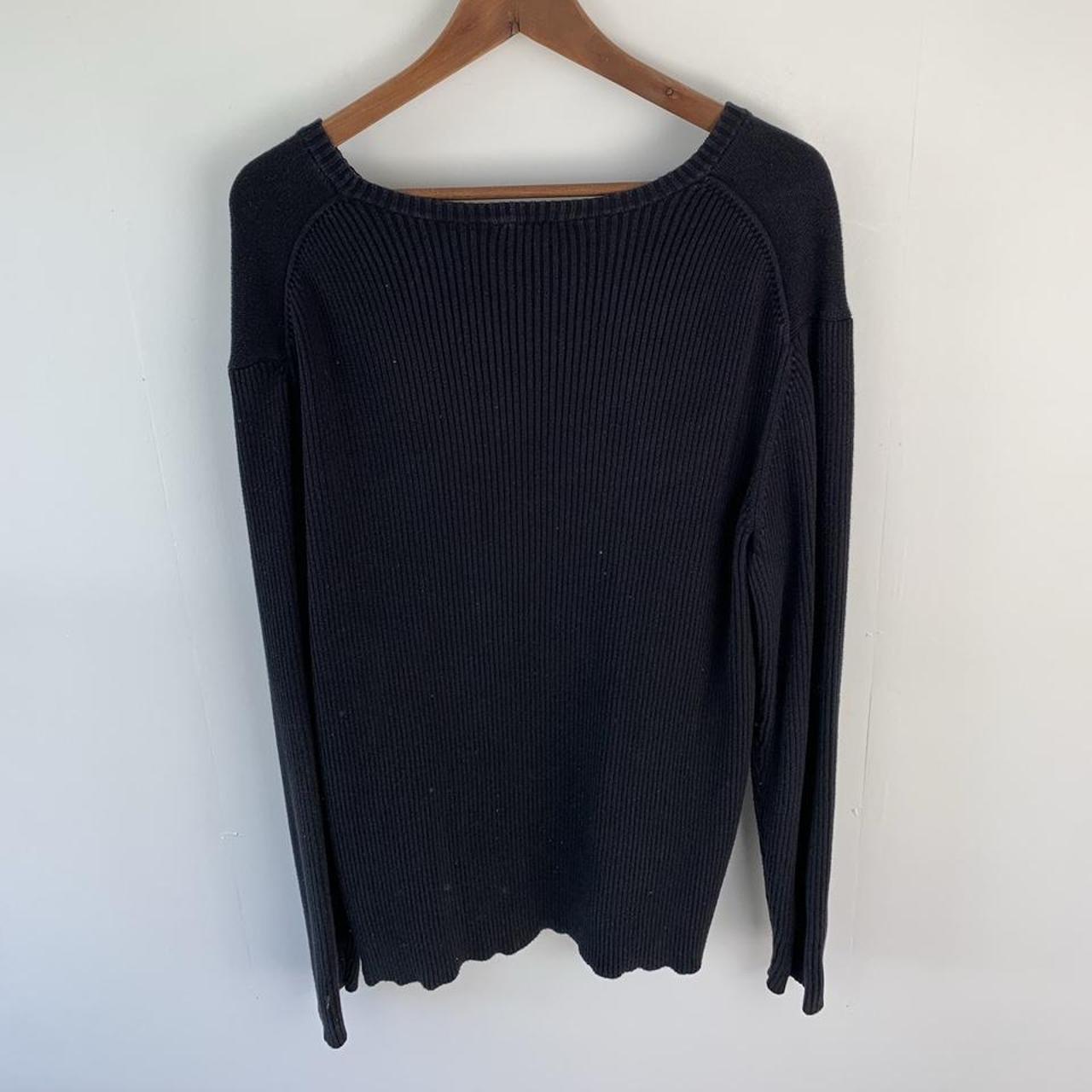 Vintage DKNY spell out Wide Crew Neck black jumper... - Depop