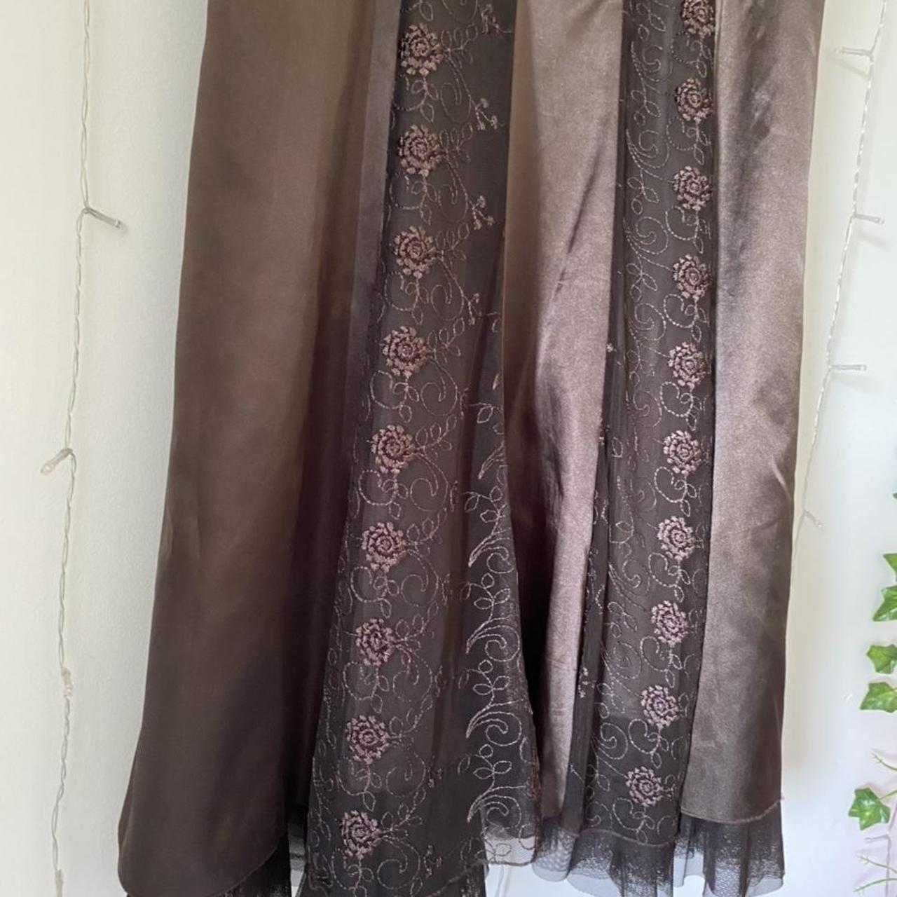 Vintage brown silky satin cottage fairy dress with... - Depop