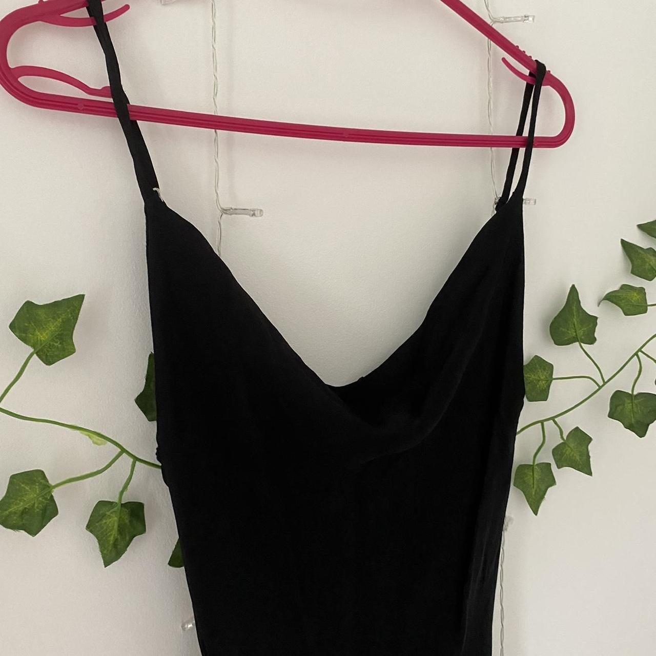 Bershka long black silky style cowl neck slip... - Depop