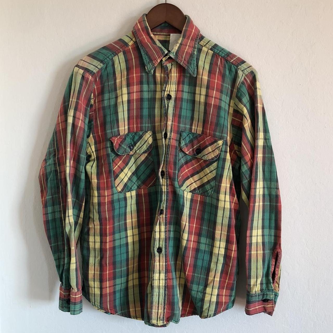 Vintage grunge flannel plaid red yellow green reggae... - Depop