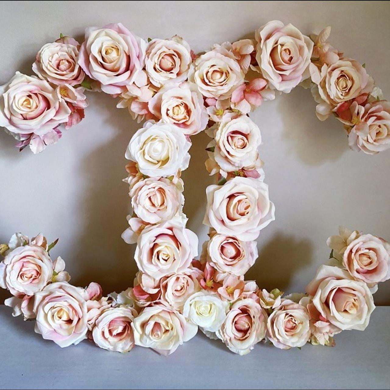 50cm tall Chanel logo home decor floral wreath - Depop