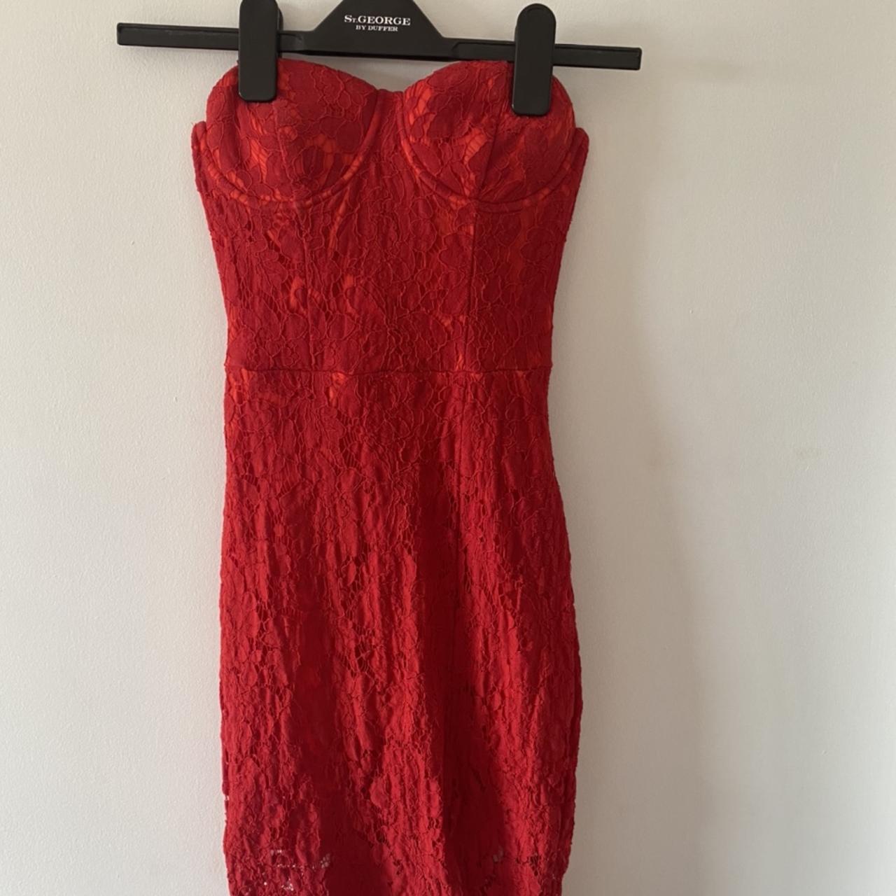 Red lace dress with removable straps, size 6, worn... - Depop