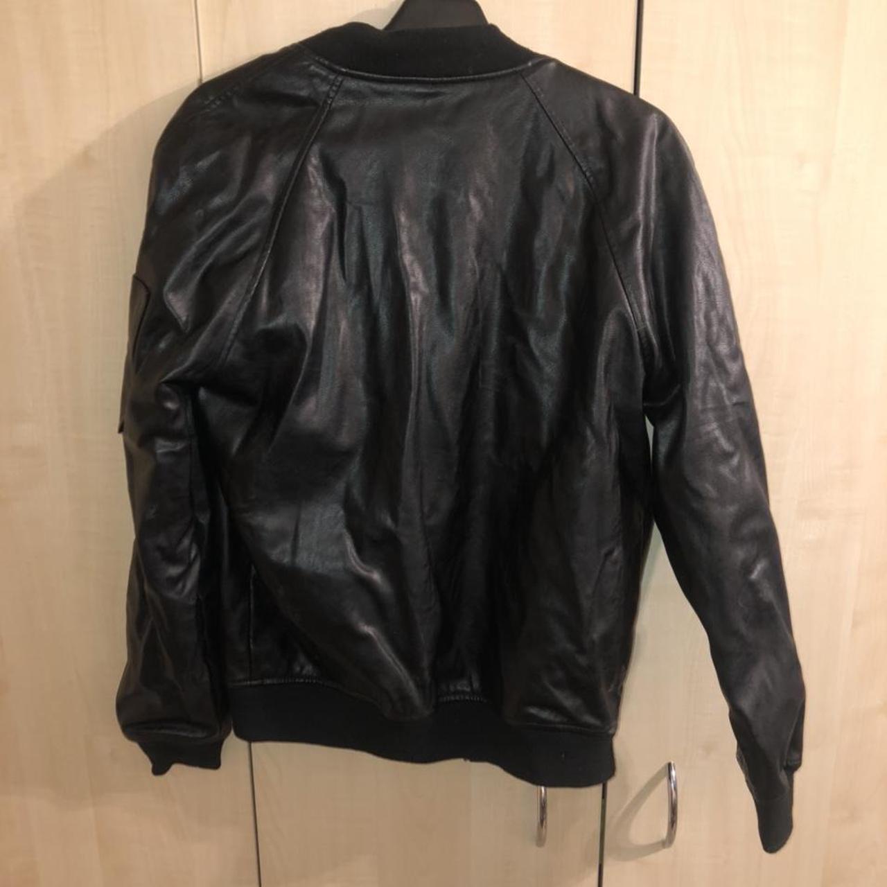 ASOS Black Faux Leather Bomber Jacket Small - Depop