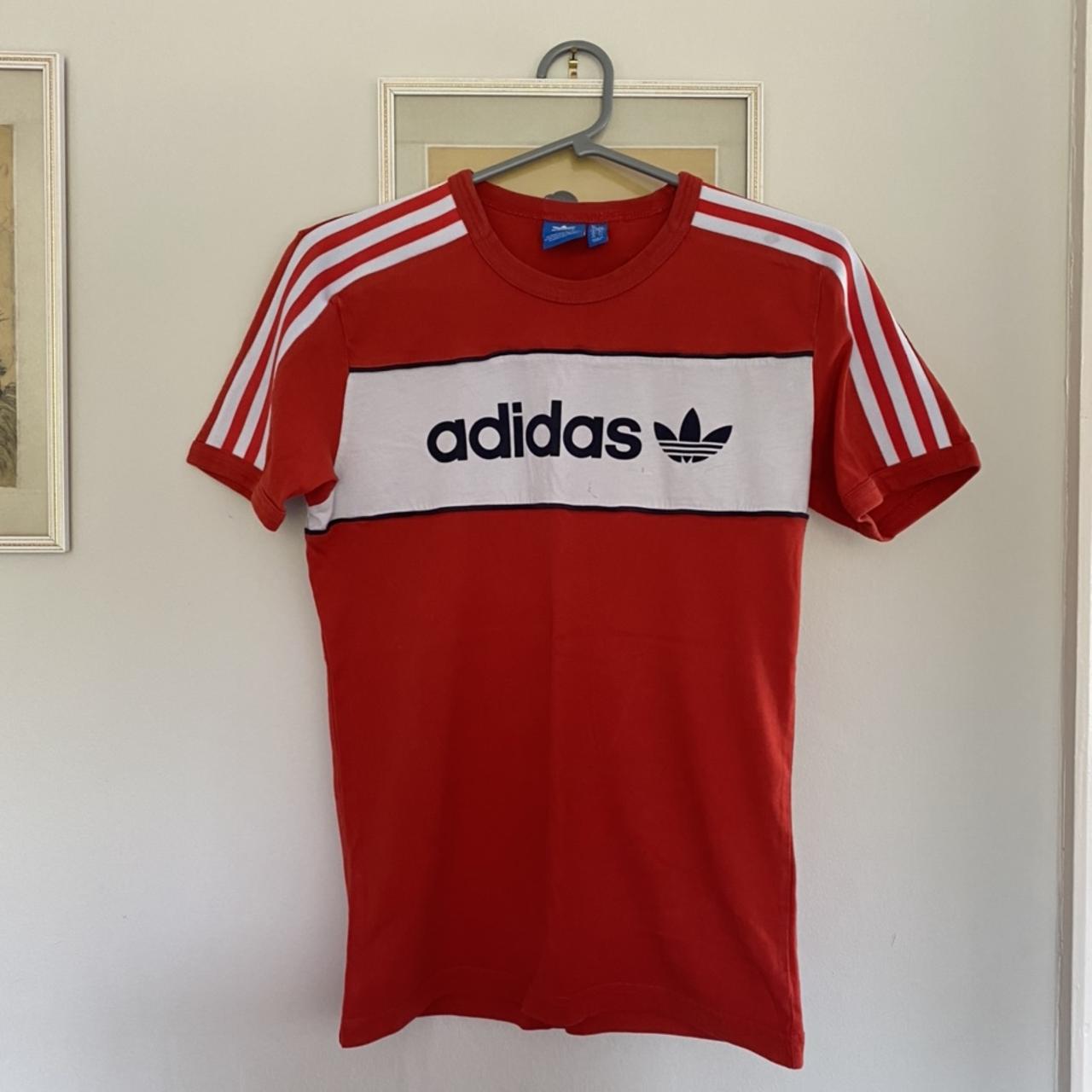 Adidas Red Stripe T-Shirt Worn a few times A... - Depop