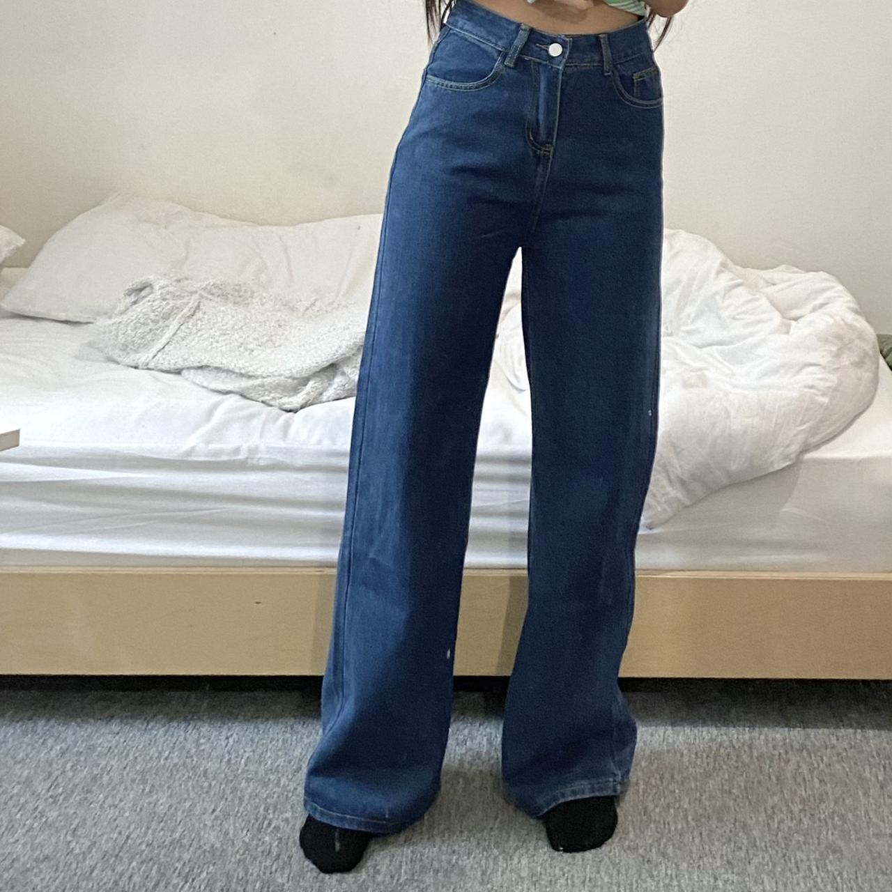 High waist wide leg jeans (Dark blue denim) - S:... - Depop