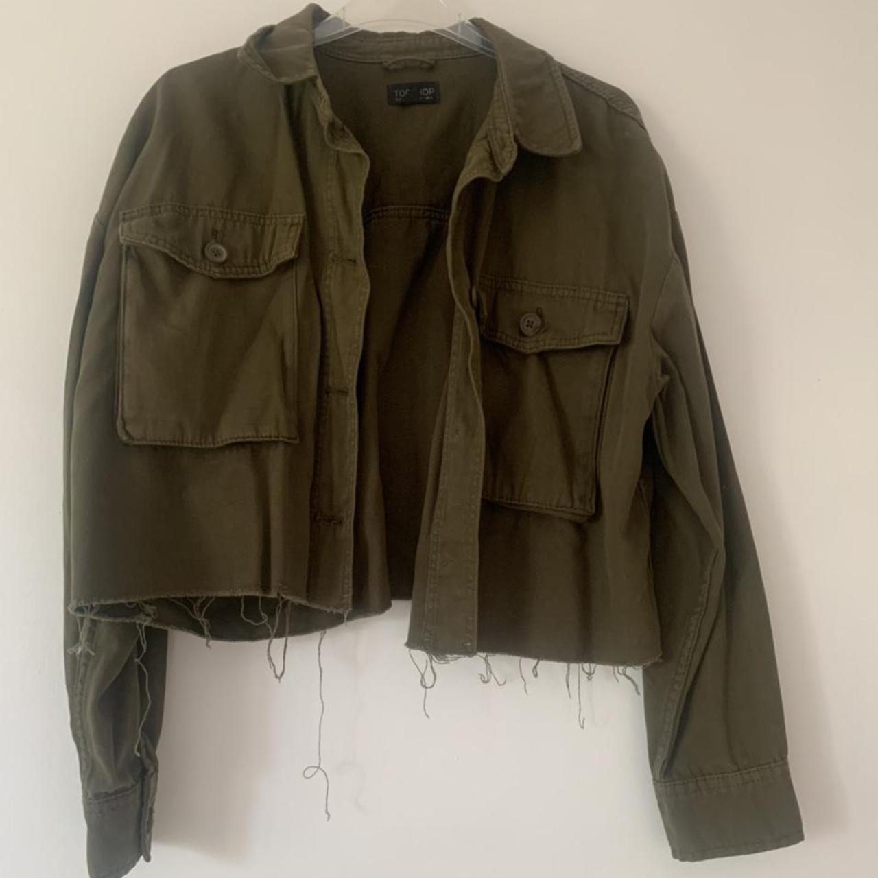 Topshop khaki crop jacket size small only worn a... - Depop