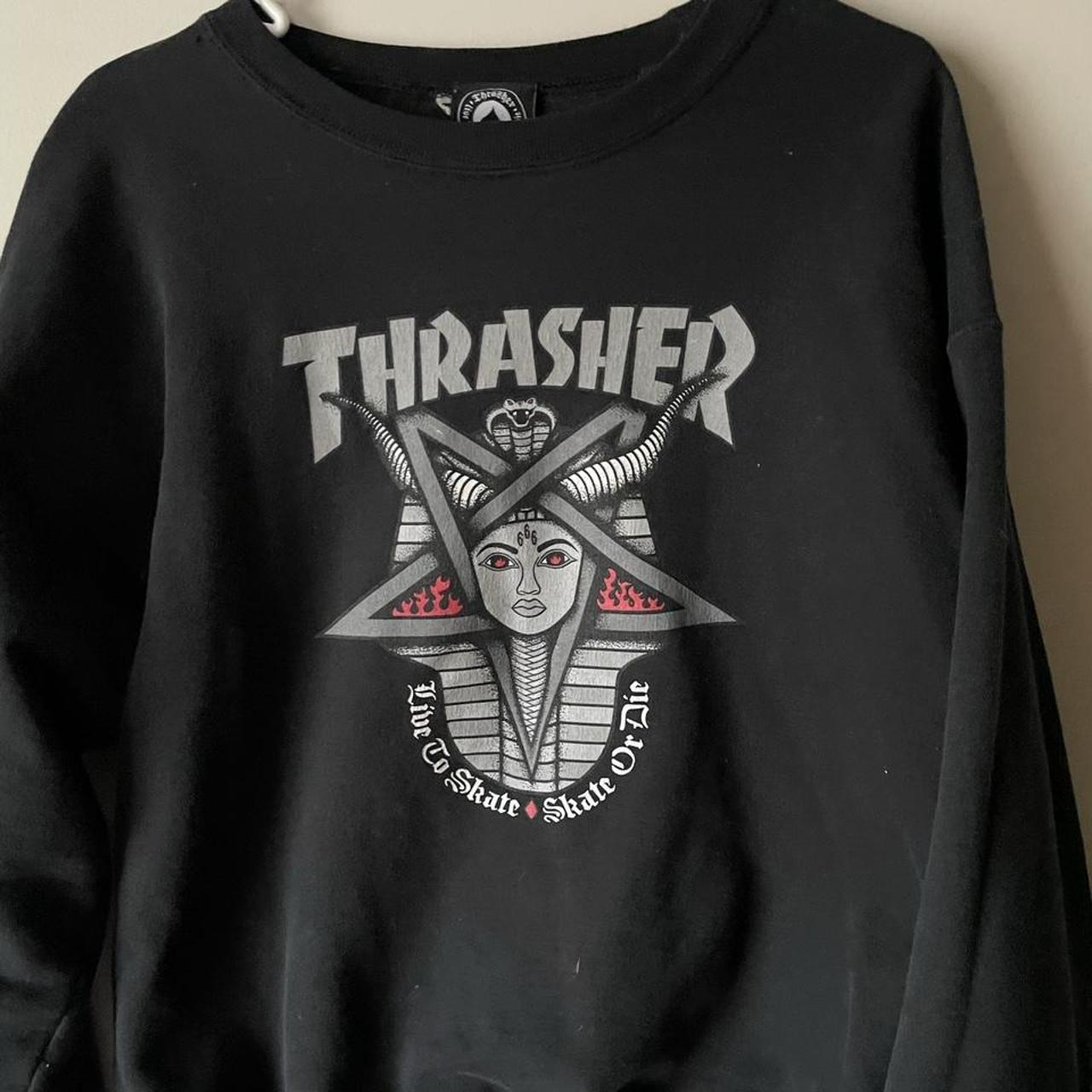 Thrasher Women's Black and Burgundy Jumper | Depop