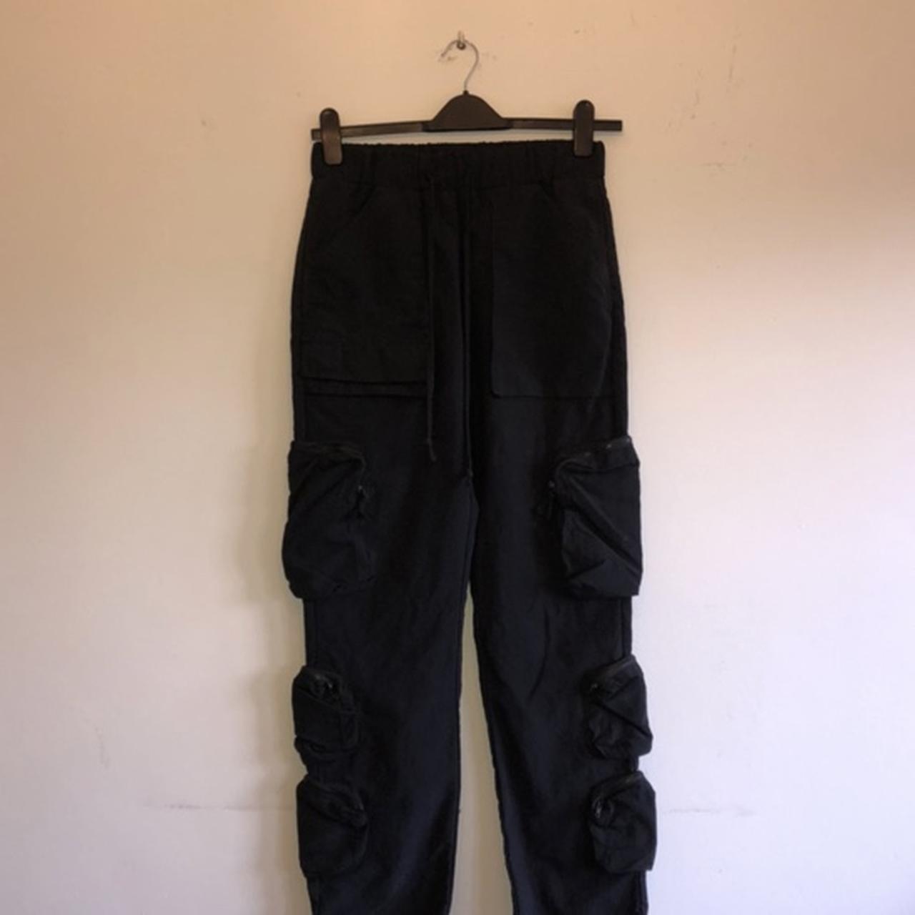 Black WHOISJACOV Multi Pocket Cargo Pants Size... - Depop