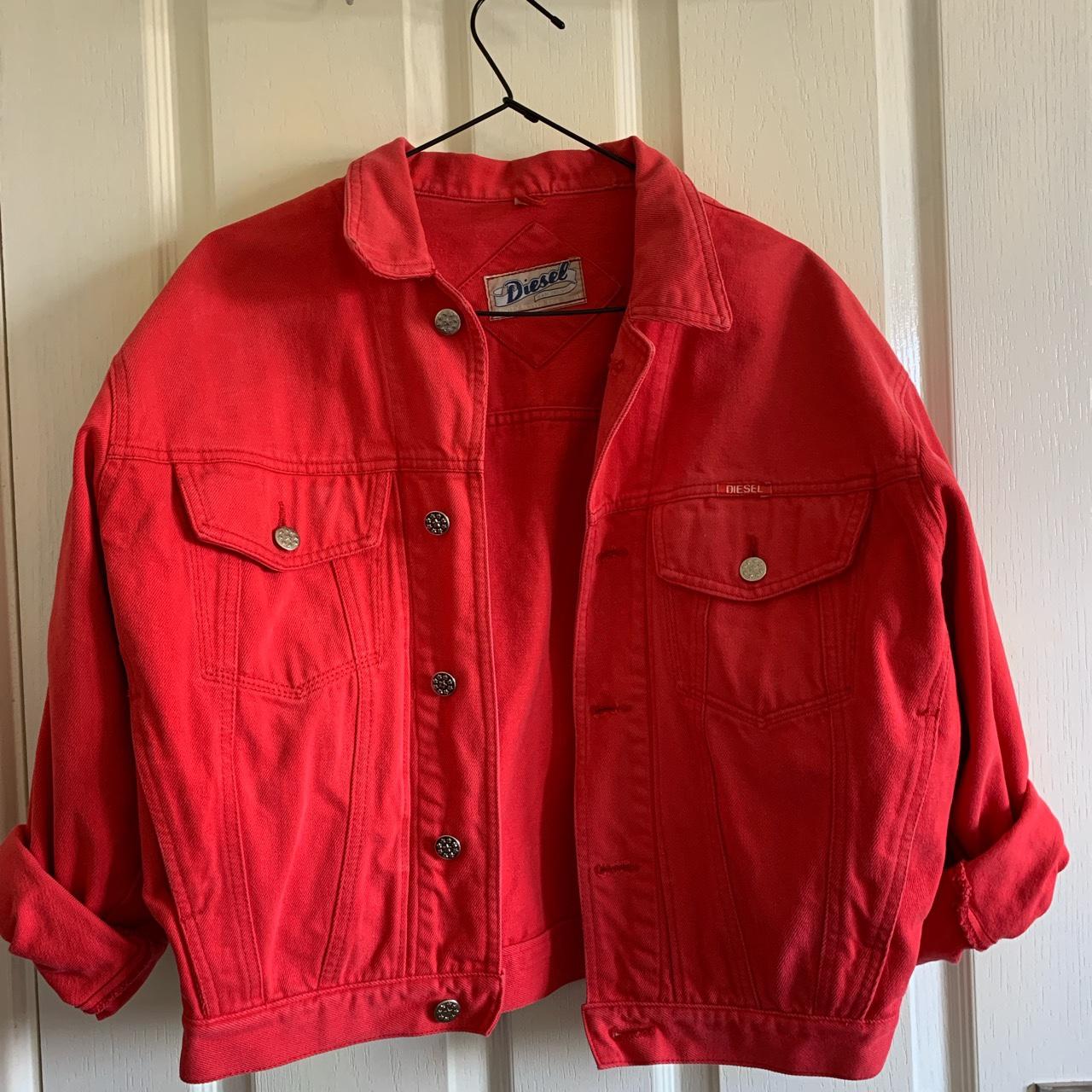 Men's red hot sale denim jacket