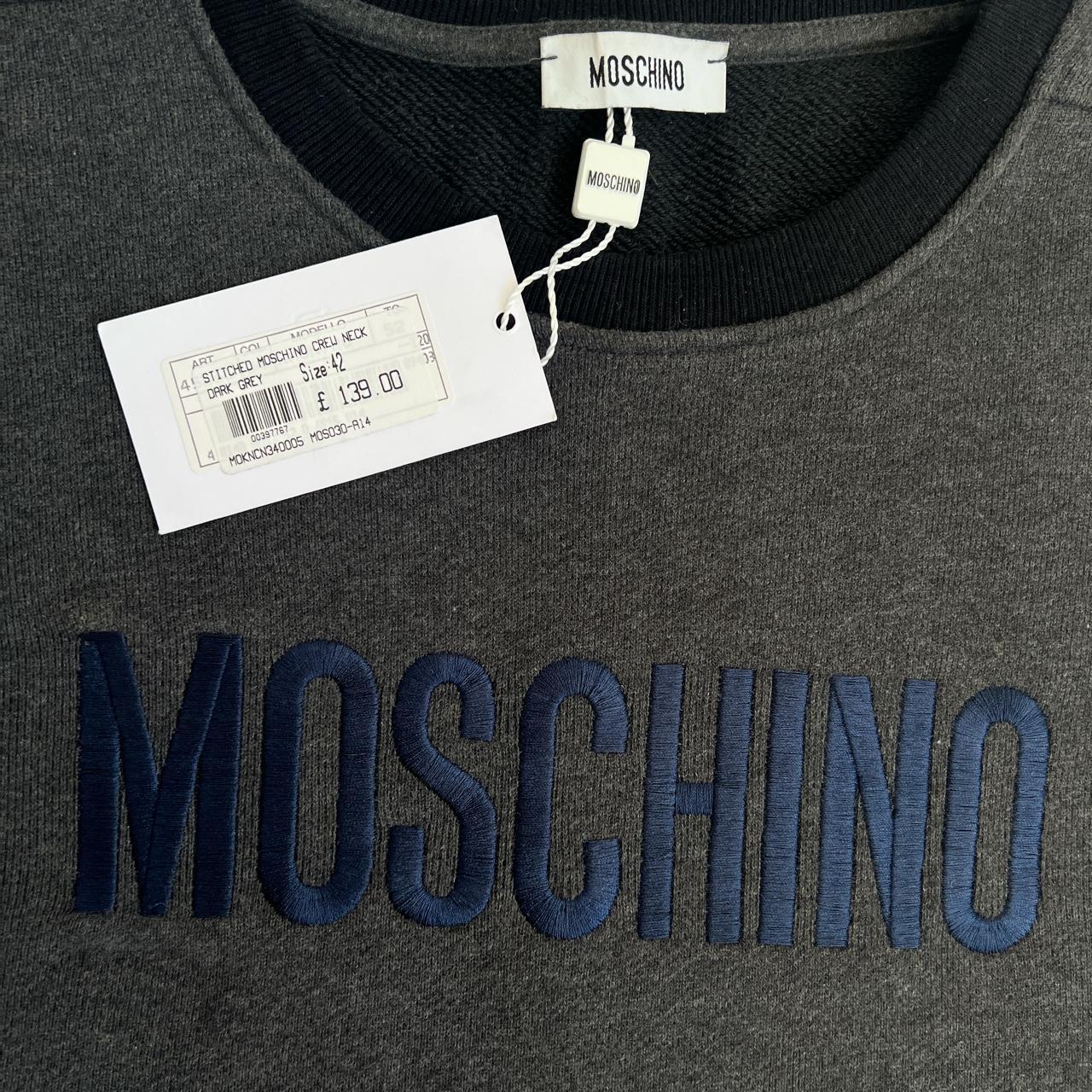 MENS — MOSCHINO SWEATER / JUMPER — GREY - BLACK TRIM... - Depop