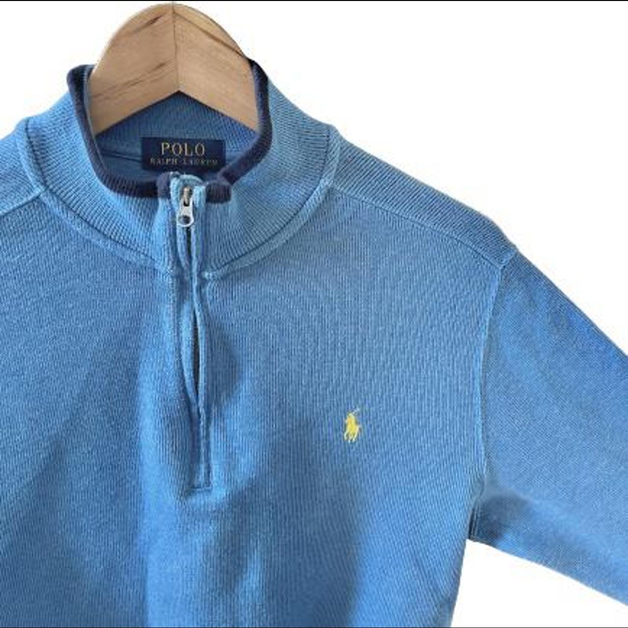 POLO RALPH LAUREN BLUE QUARTER ZIP JUMPER. Fits like... - Depop