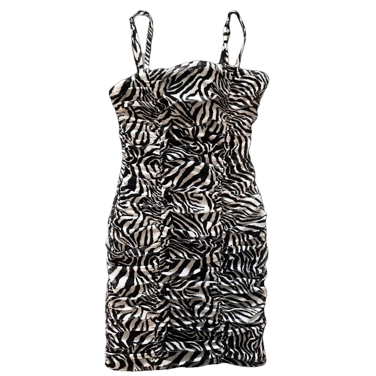 TOPSHOP Y2K style zebra mesh mini dress with... - Depop