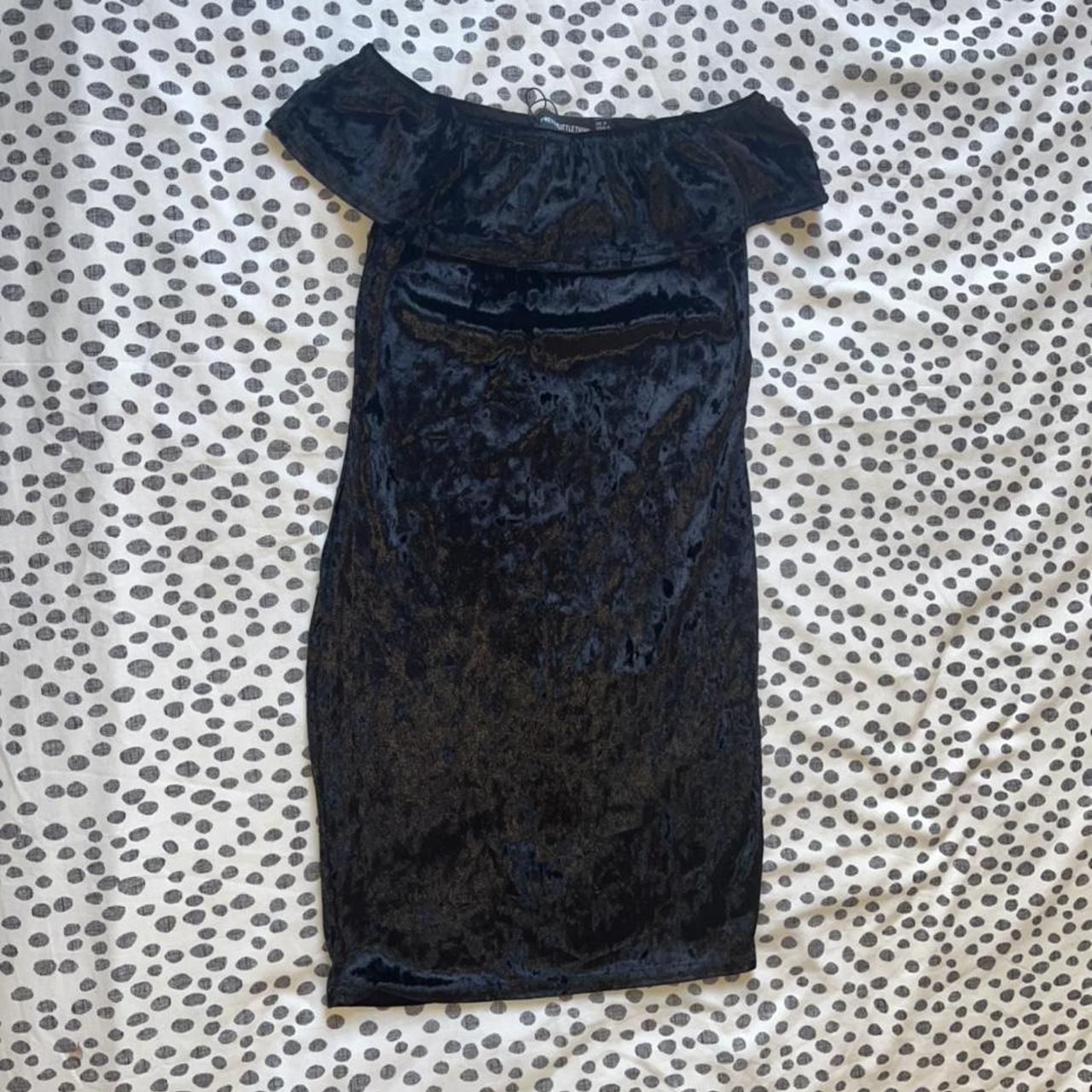 Black crushed velvet Bardot dress. Never been worn Depop