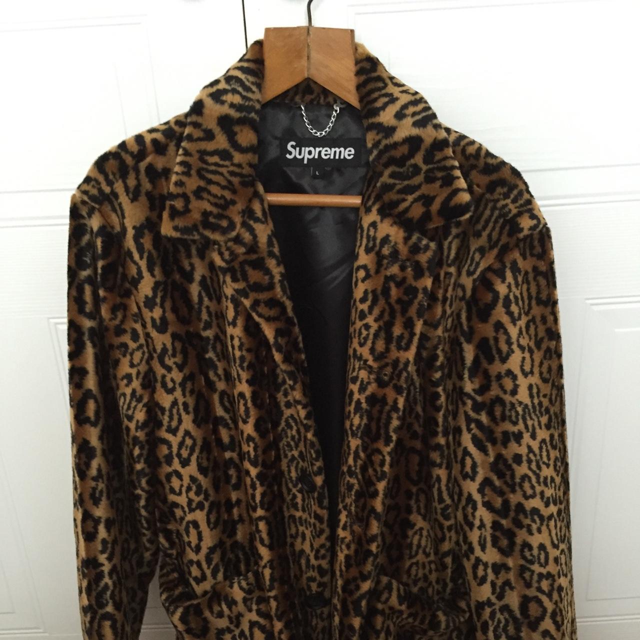 Supreme size Large Leopard Faux Fur Coat UNDER - Depop