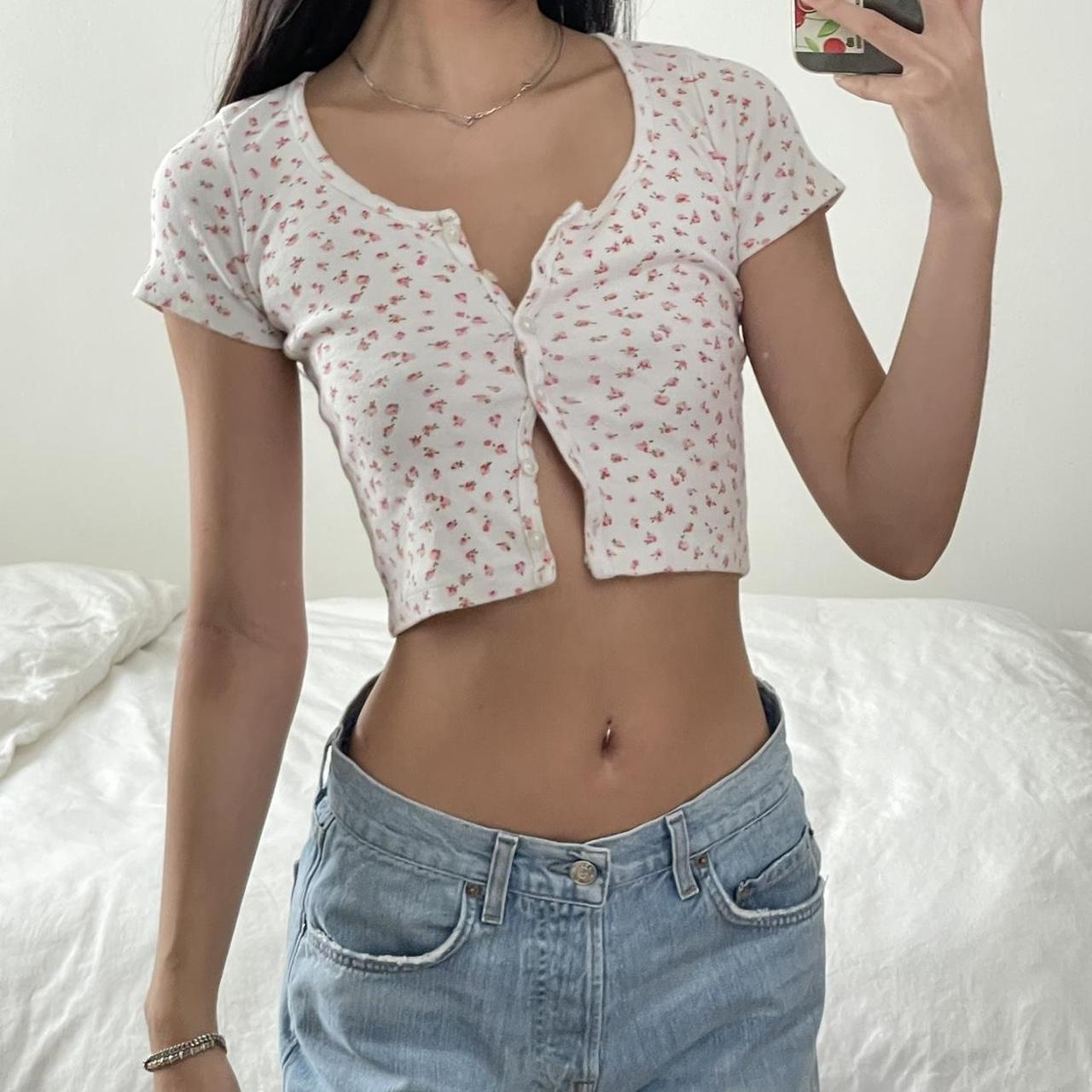 brandy melville zelly pink floral button up top!, 