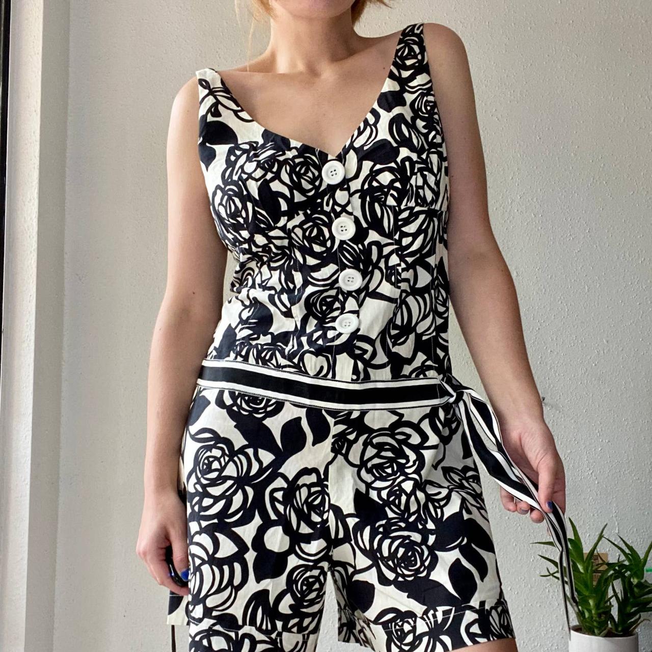 Vintage 70s/80s Cache black and white floral romper.... Depop