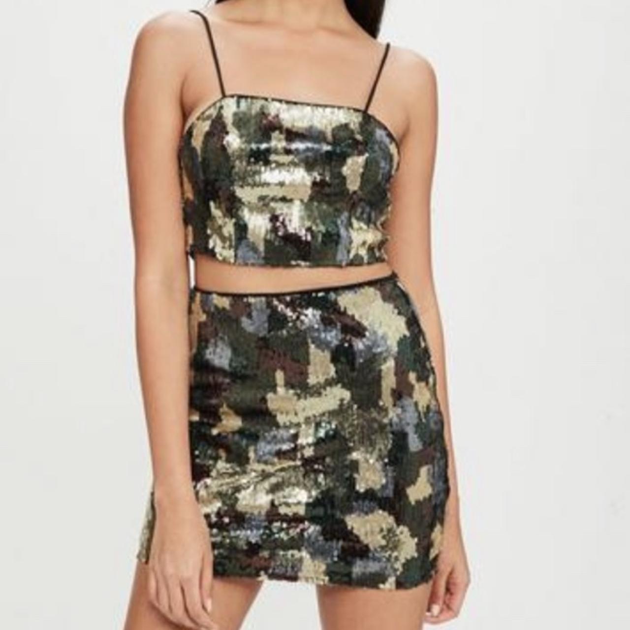 Carli Bybel x Missguided sequin camo skirt, Depop