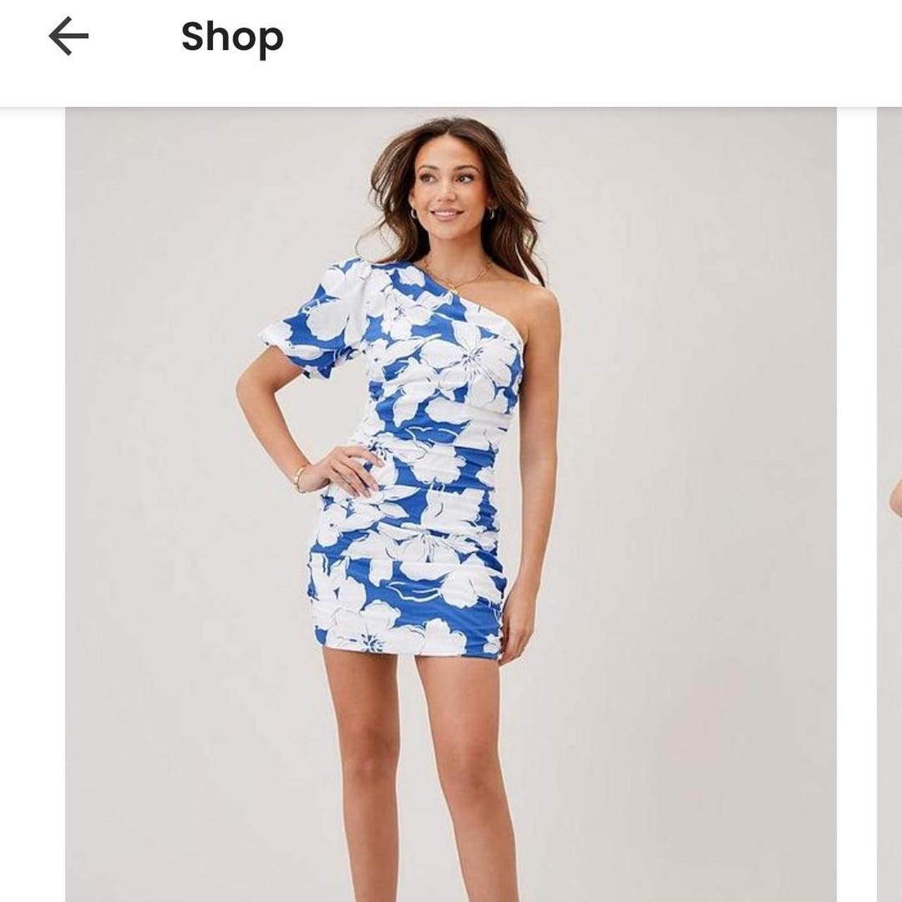 One shoulder ruched mini dress blue floral