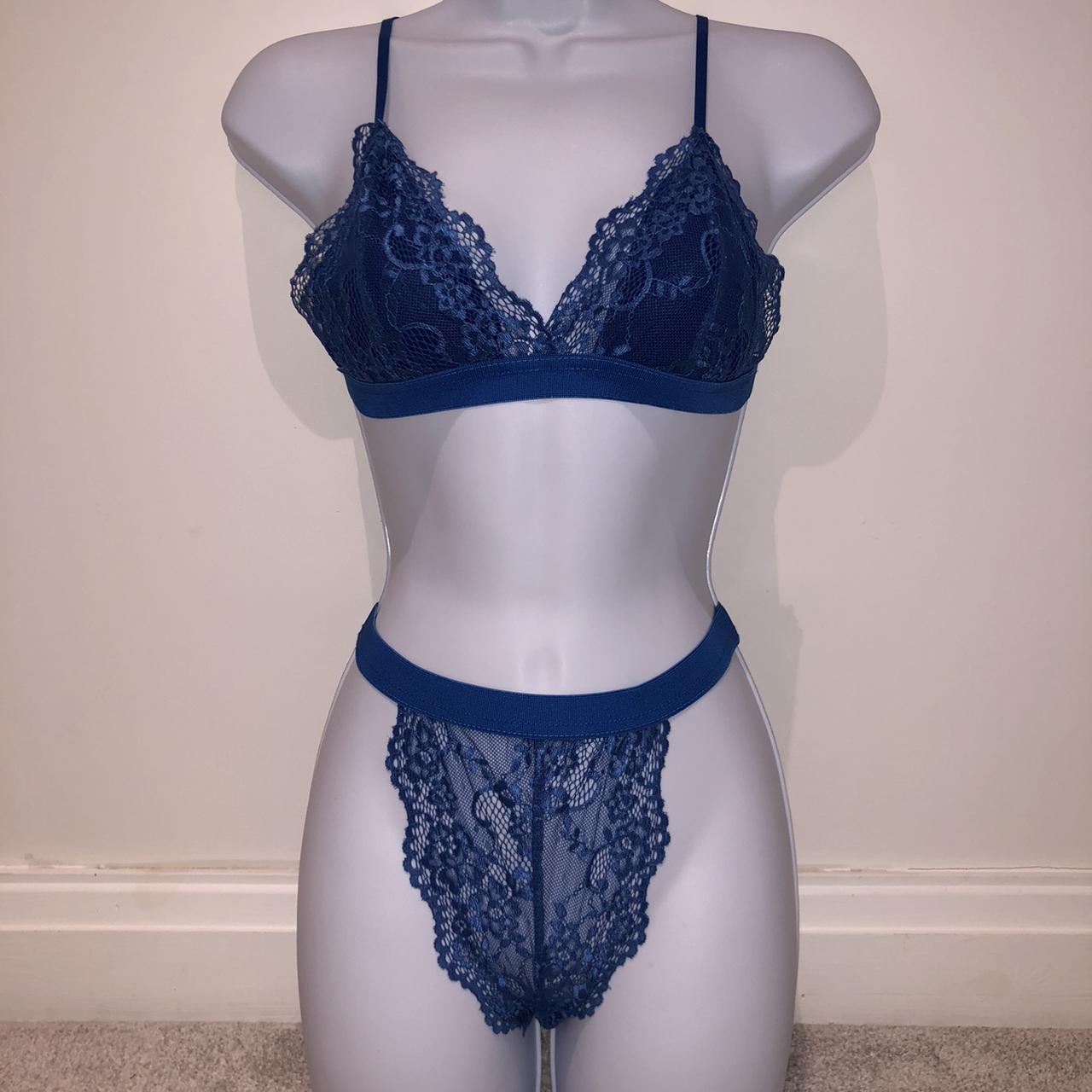 Lingerie Set Matching 2 Piece Co Ord in Blue - Depop