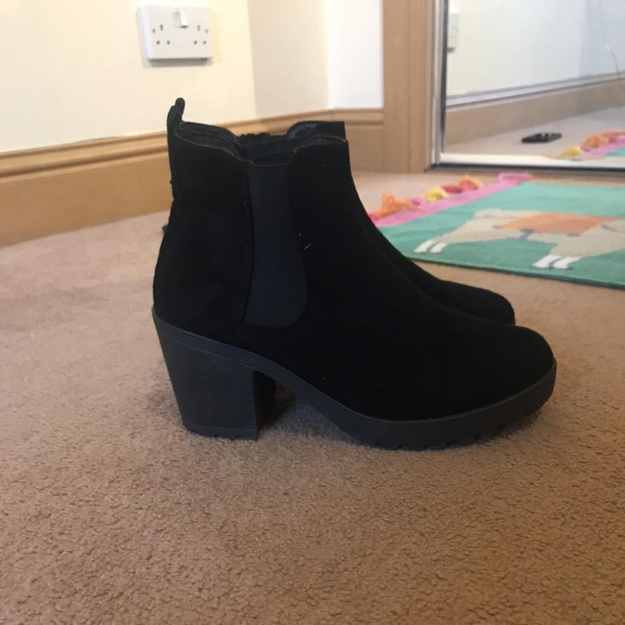Black Suedette Heeled Chelsea boots uk size 8 - Depop