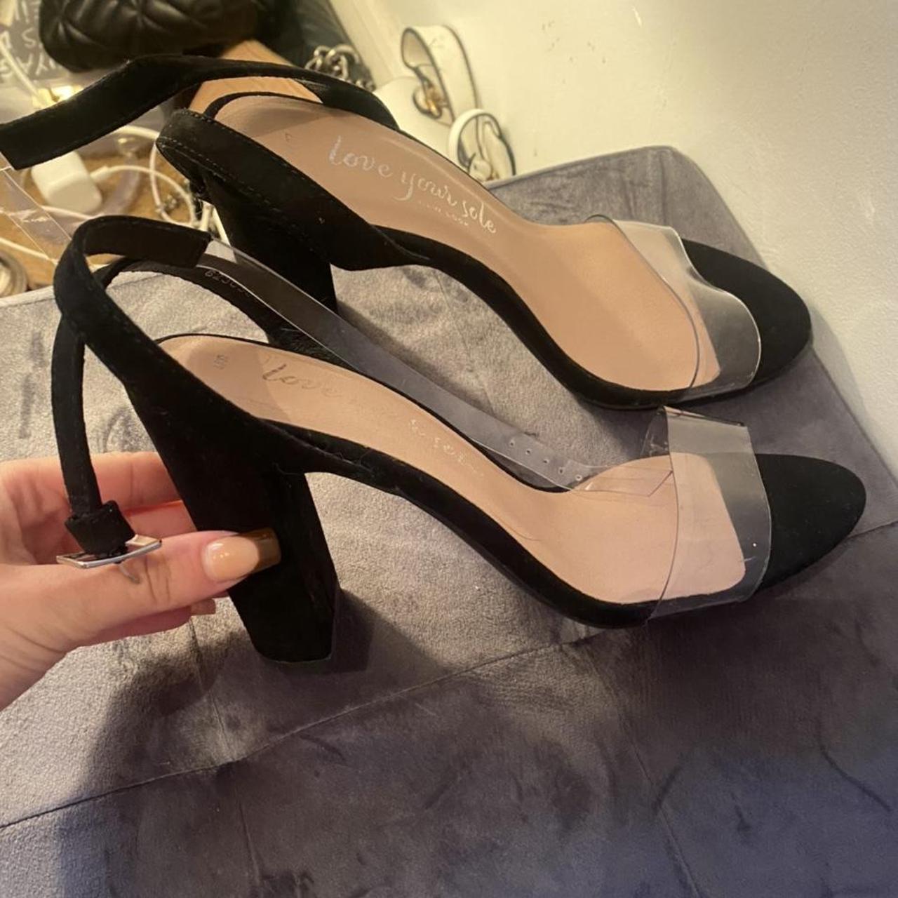 new look black strappy block heels