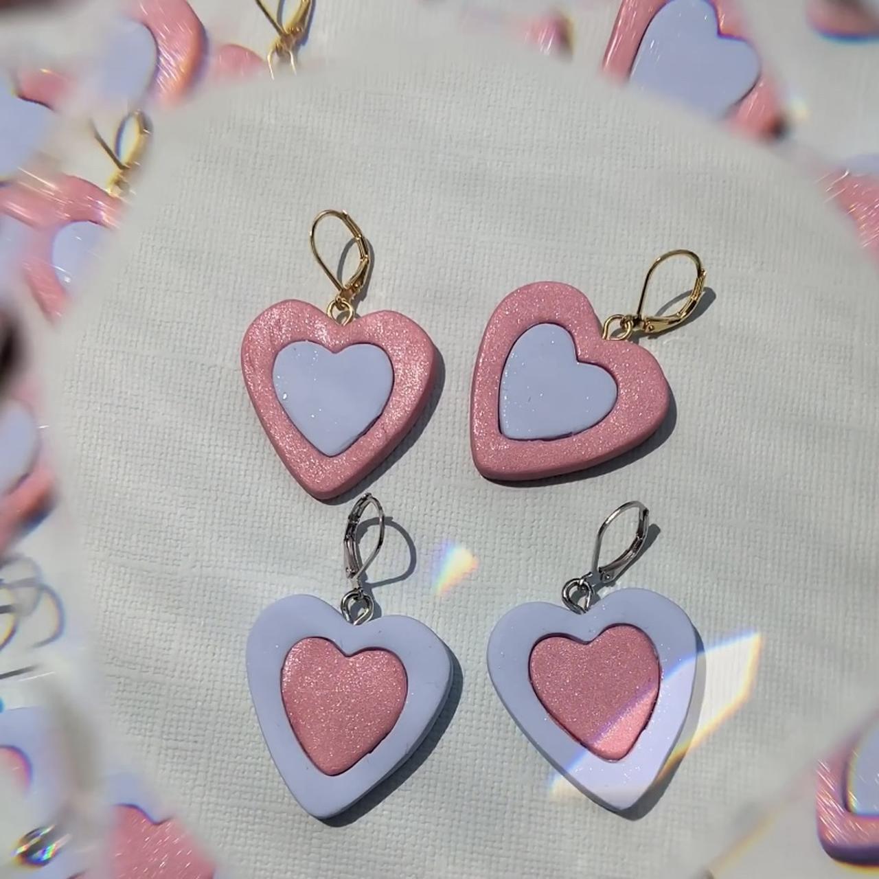 pink & blue love heart pendant earrings ♡ -... - Depop