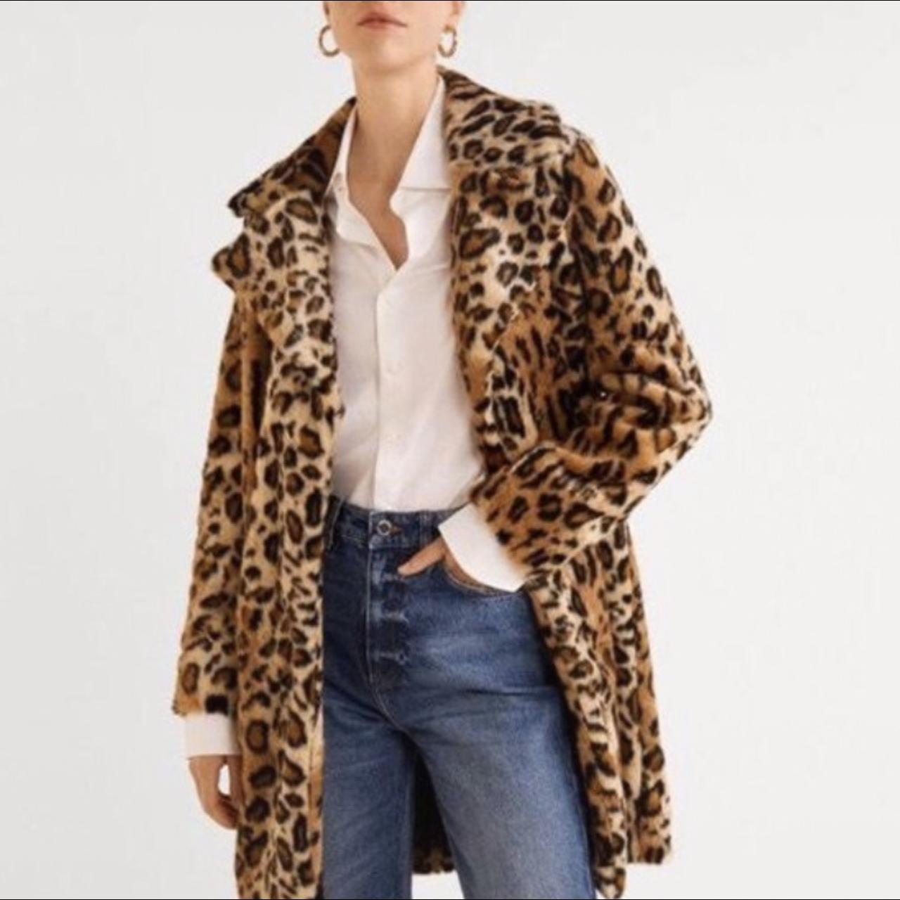 Leopard faux fake fur coat jacket by Mango Mango Depop