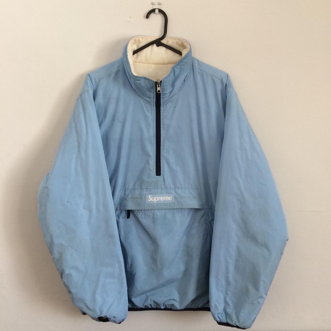 Supreme 2015 light blue reversible puffer pullover... - Depop