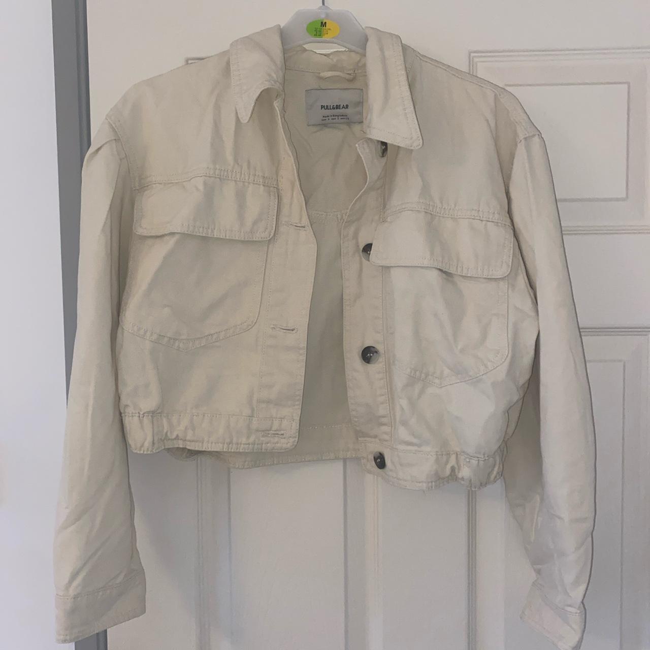 Pull and bear white denim outlet jacket