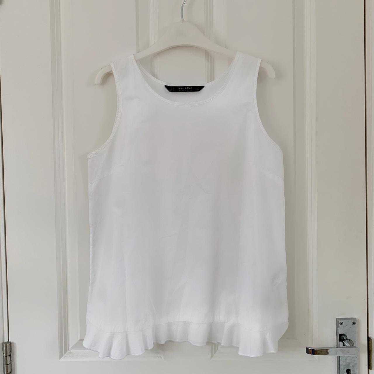 ZARA: White cotton frill edge blouse. SIZE: S (would... - Depop