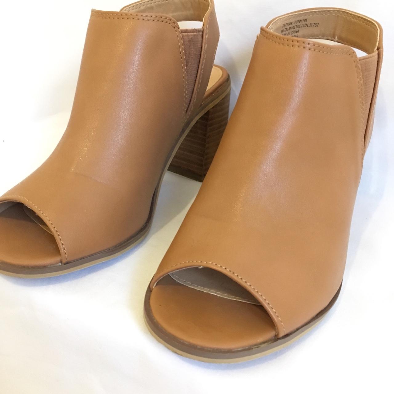 tan block heels closed toe