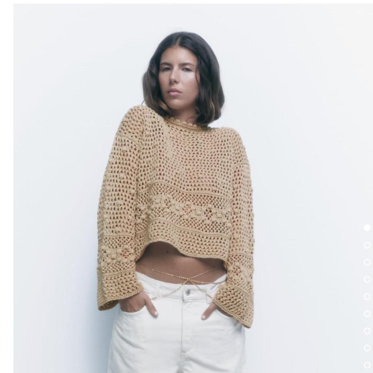 Zara crochet knit sweater in camel BNWT Size M Sold... Depop