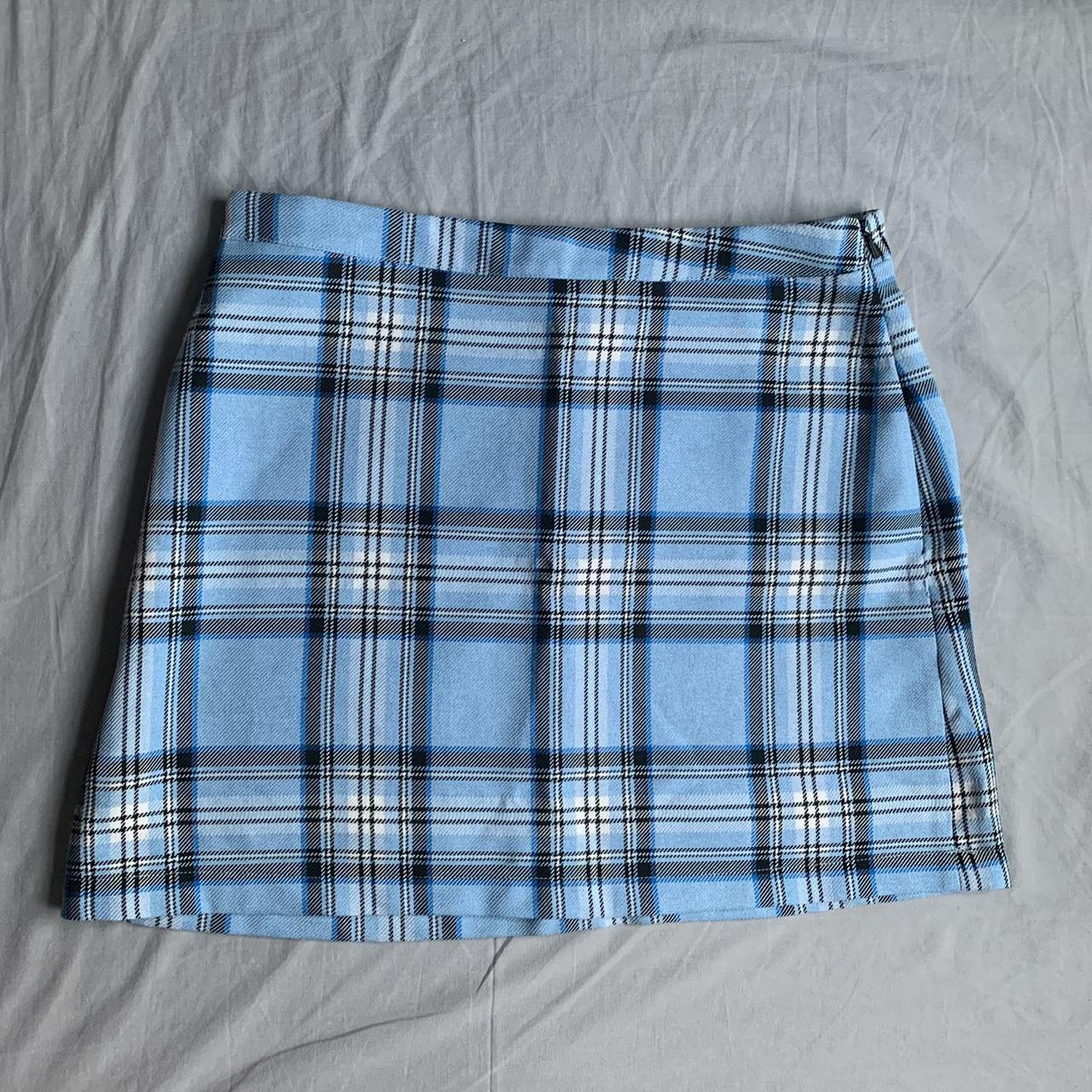 Urban Outfitters archive baby blue plaid skirt, in... - Depop