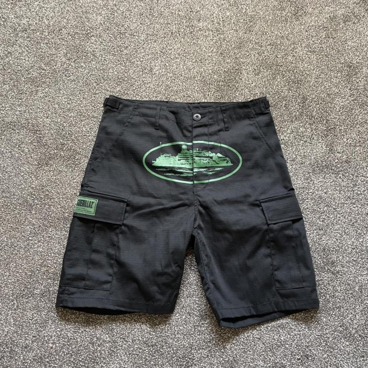 Corteiz Guerillaz Cargo Shorts - Black / Green SMALL... - Depop