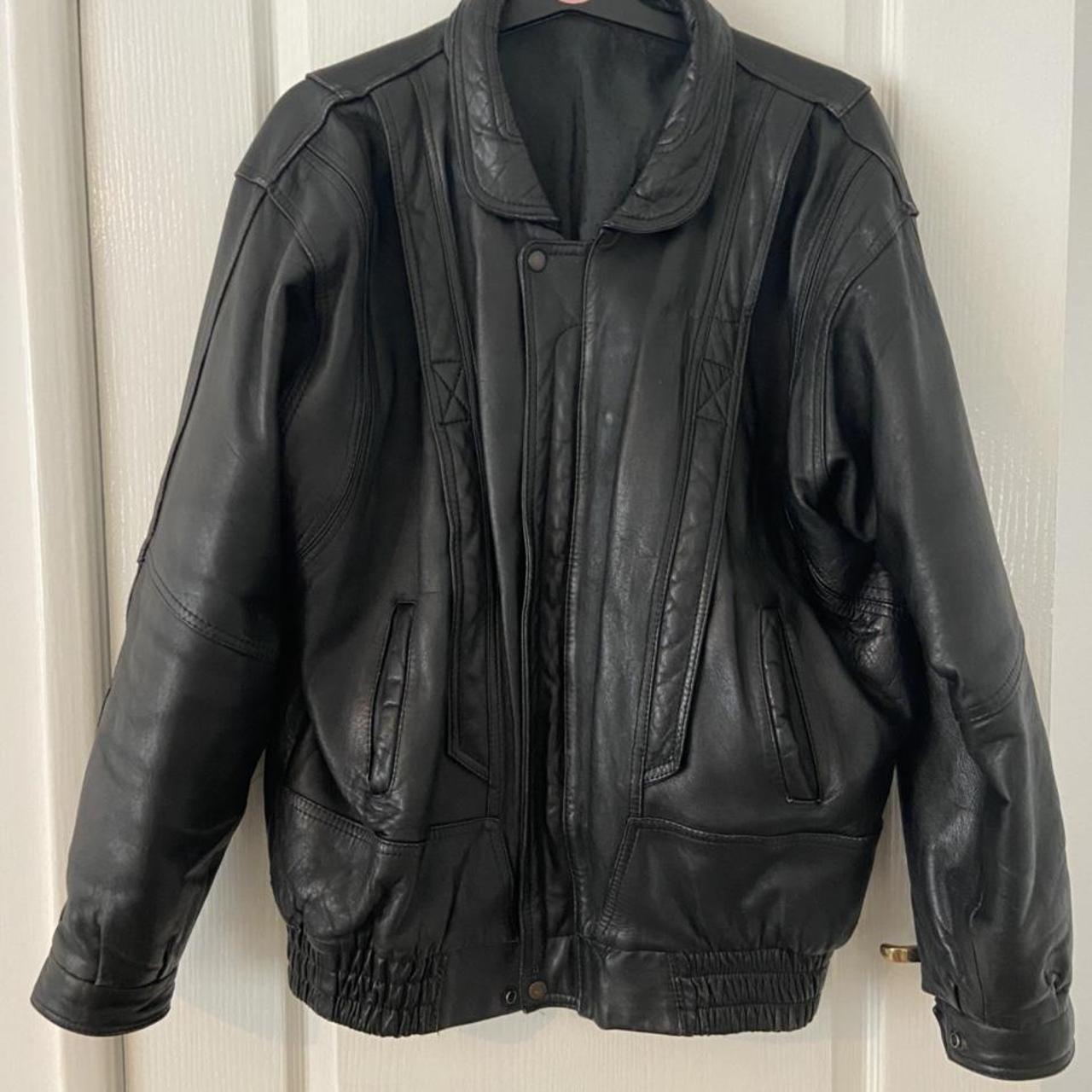 80s leather bomber jacket. Signs of wear around... - Depop