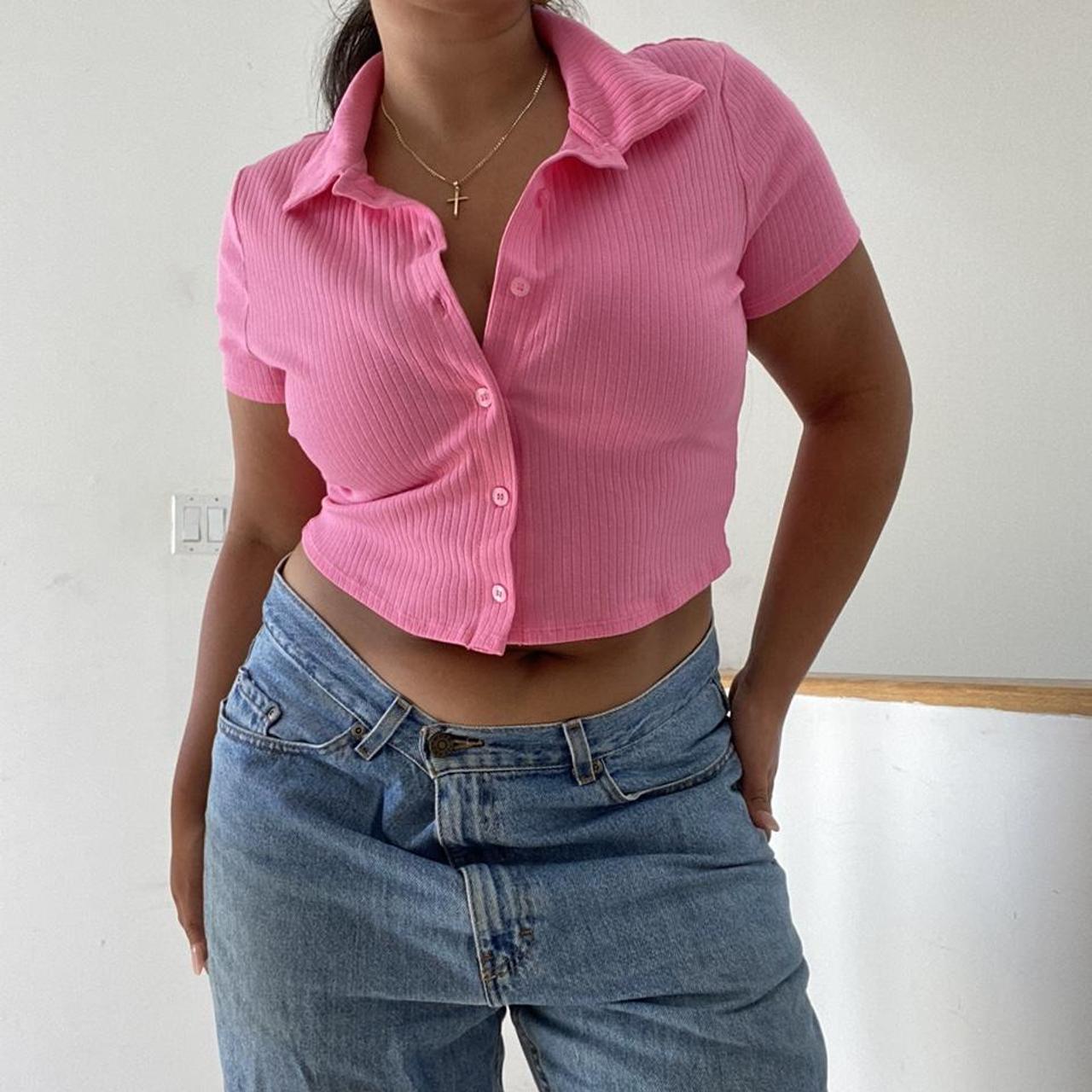 pink button down🧞‍♀️a flattering short sleeve polo.... Depop
