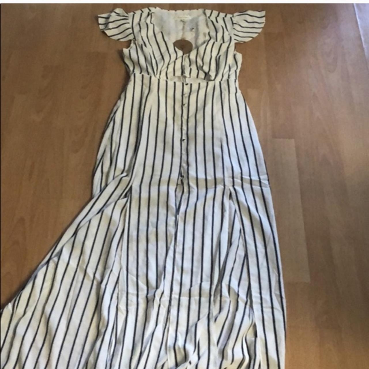 Black and white stripped maxi dress with button and... - Depop