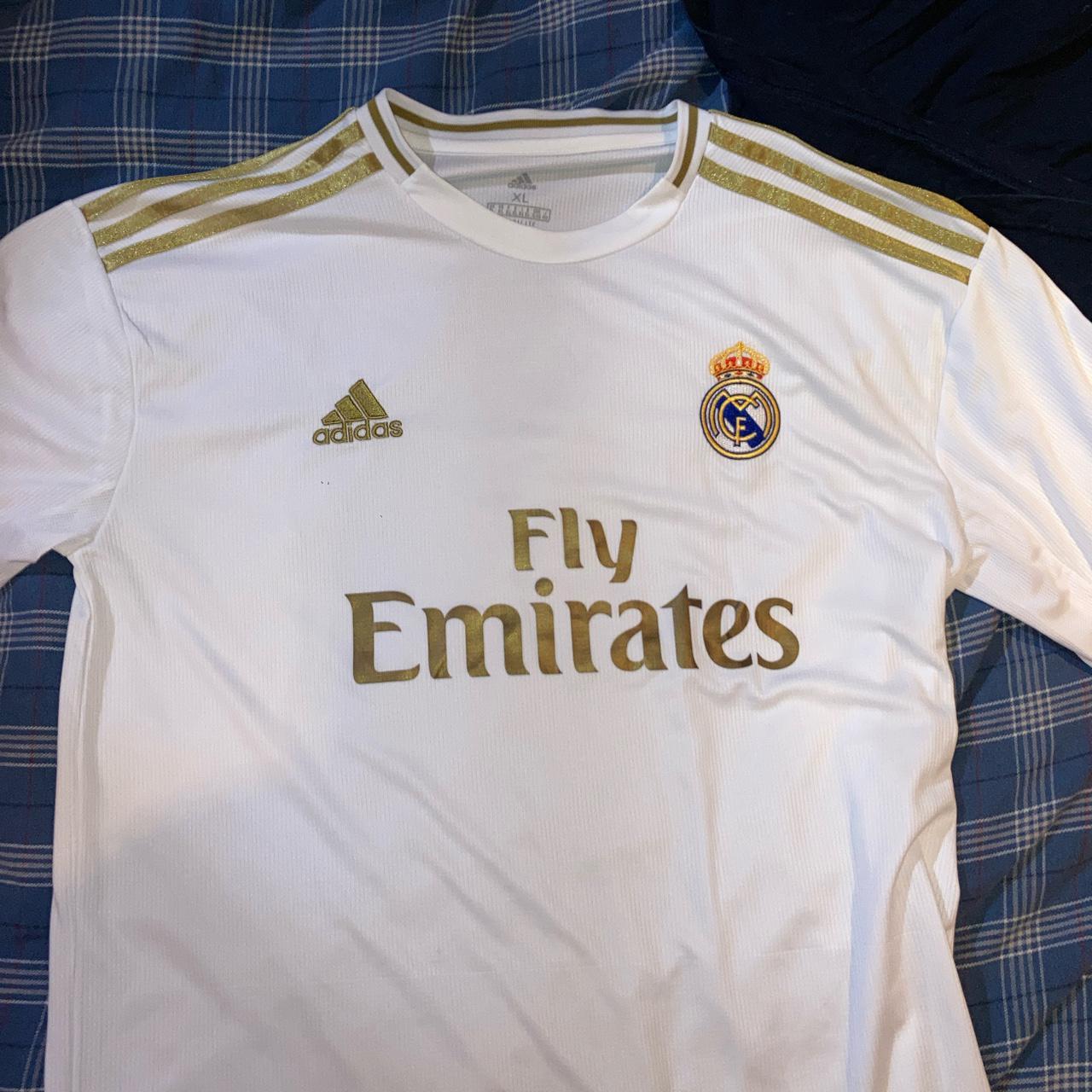 Real Madrid Home Shirt Gold And White Adidas Real - Depop