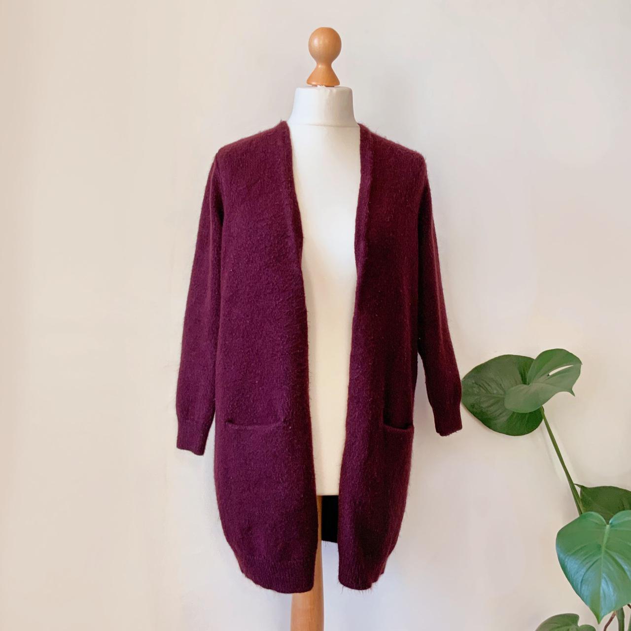 Cosy burgundy cardigan with long sleeves and... - Depop