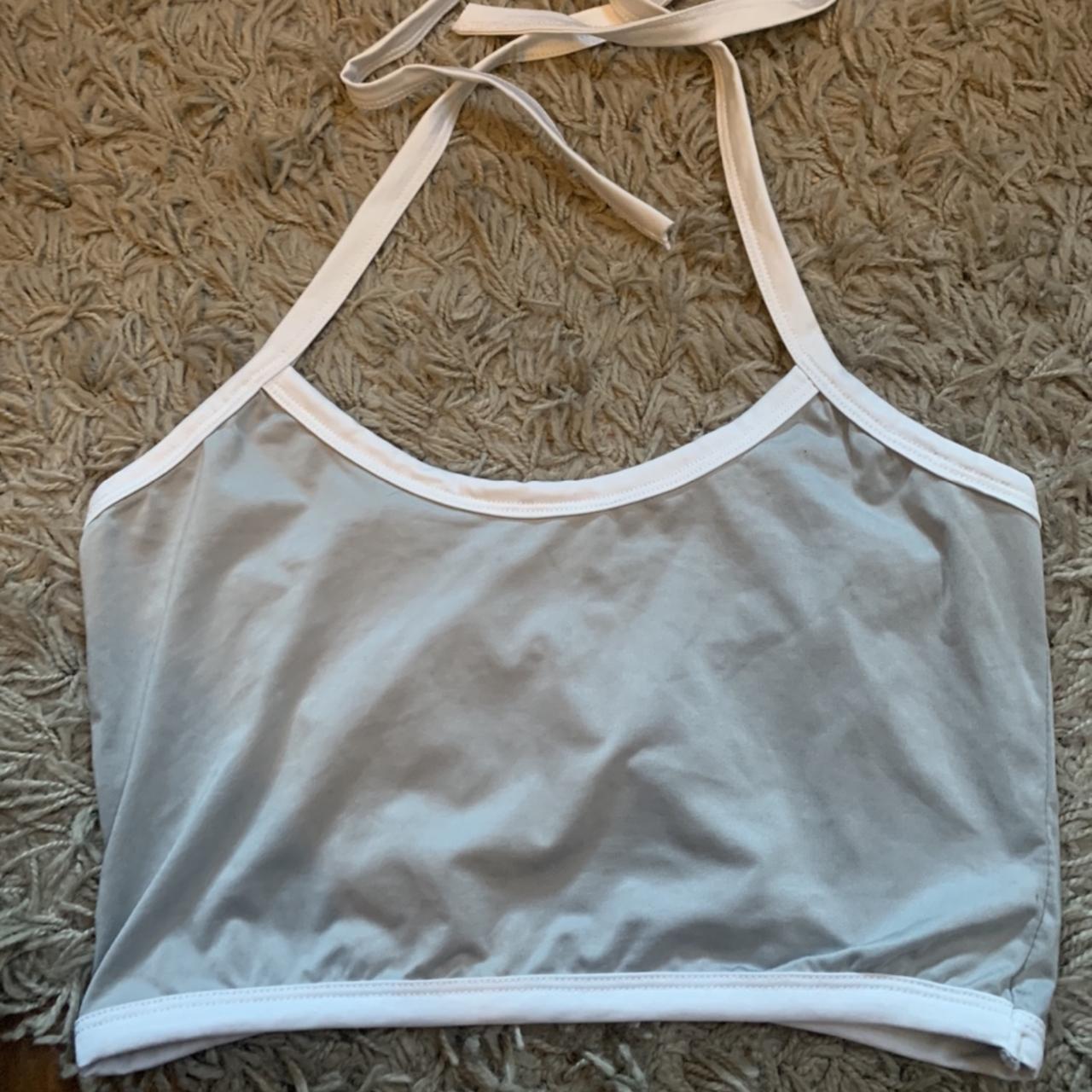 Grey & white halter neck top. Size S.... - Depop