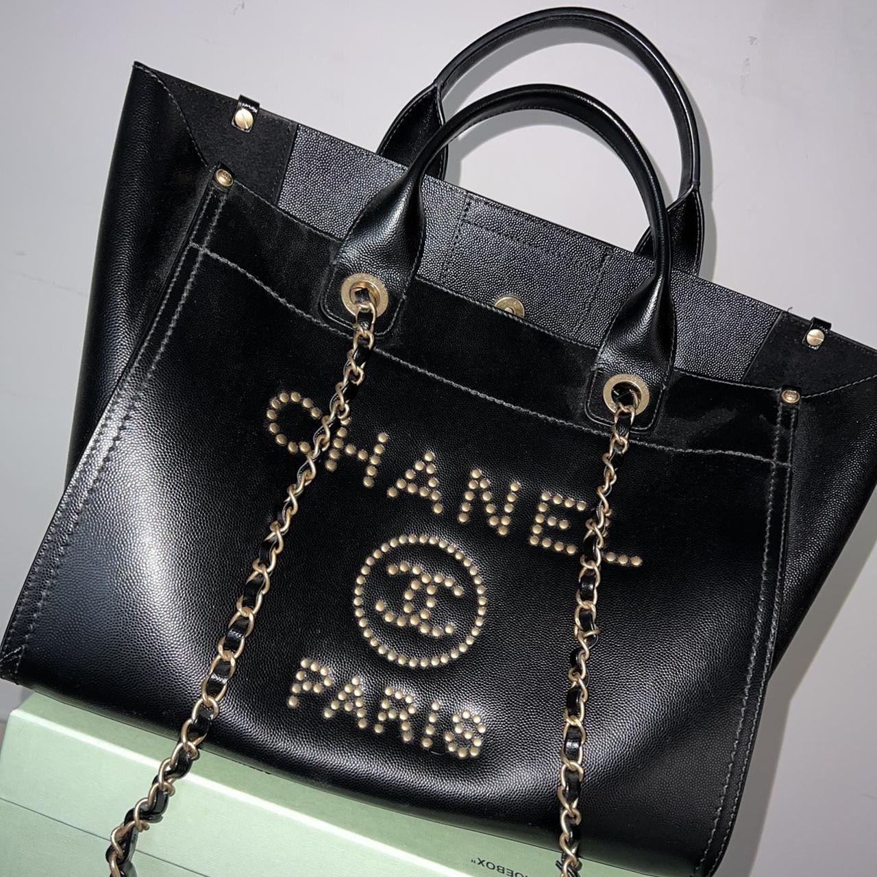 CHANEL SS 18/19 BLACK CAVIAR LEATHER DEAUVILLE TOTE - Depop
