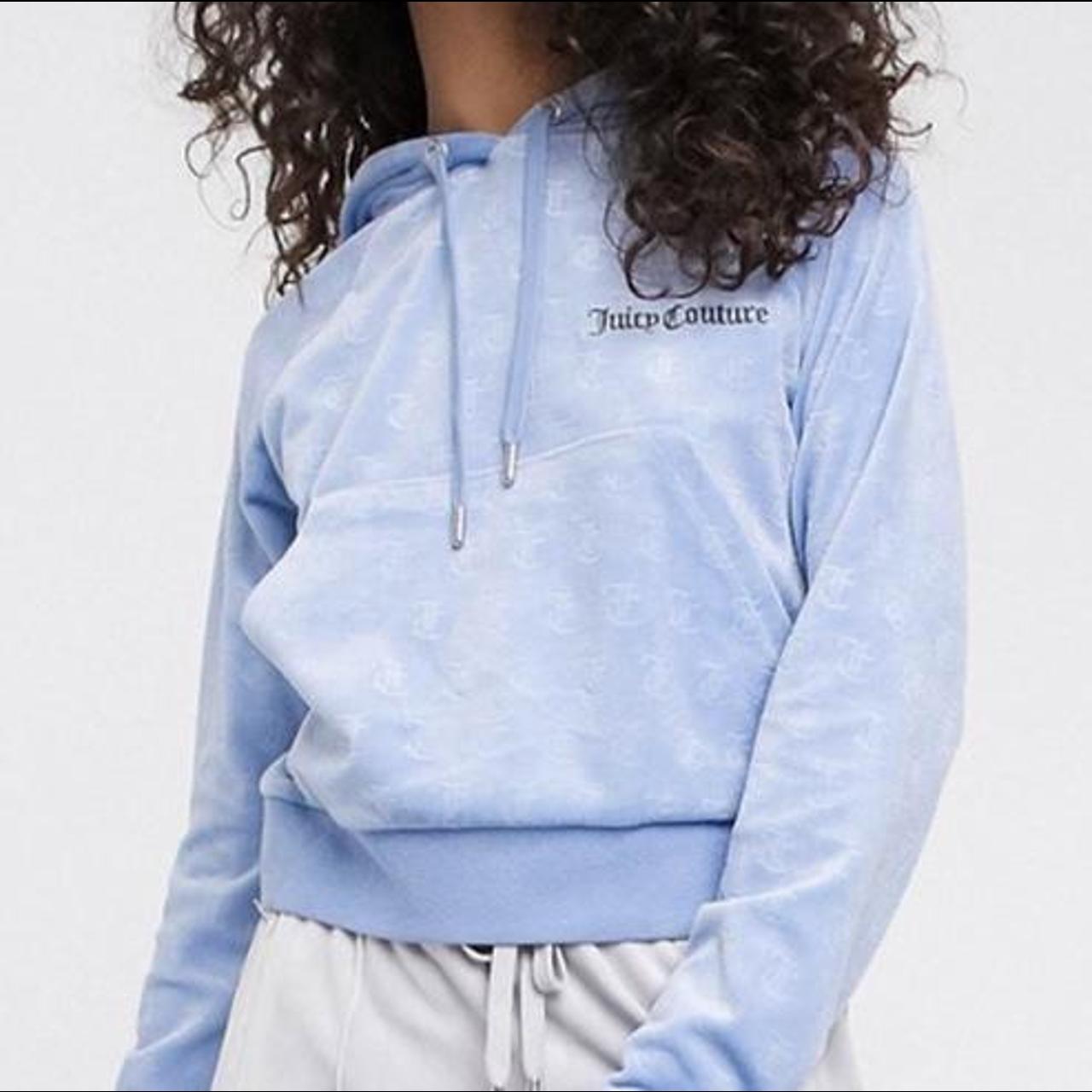 juicy couture monogram baby blue hoodie, worn once,... - Depop