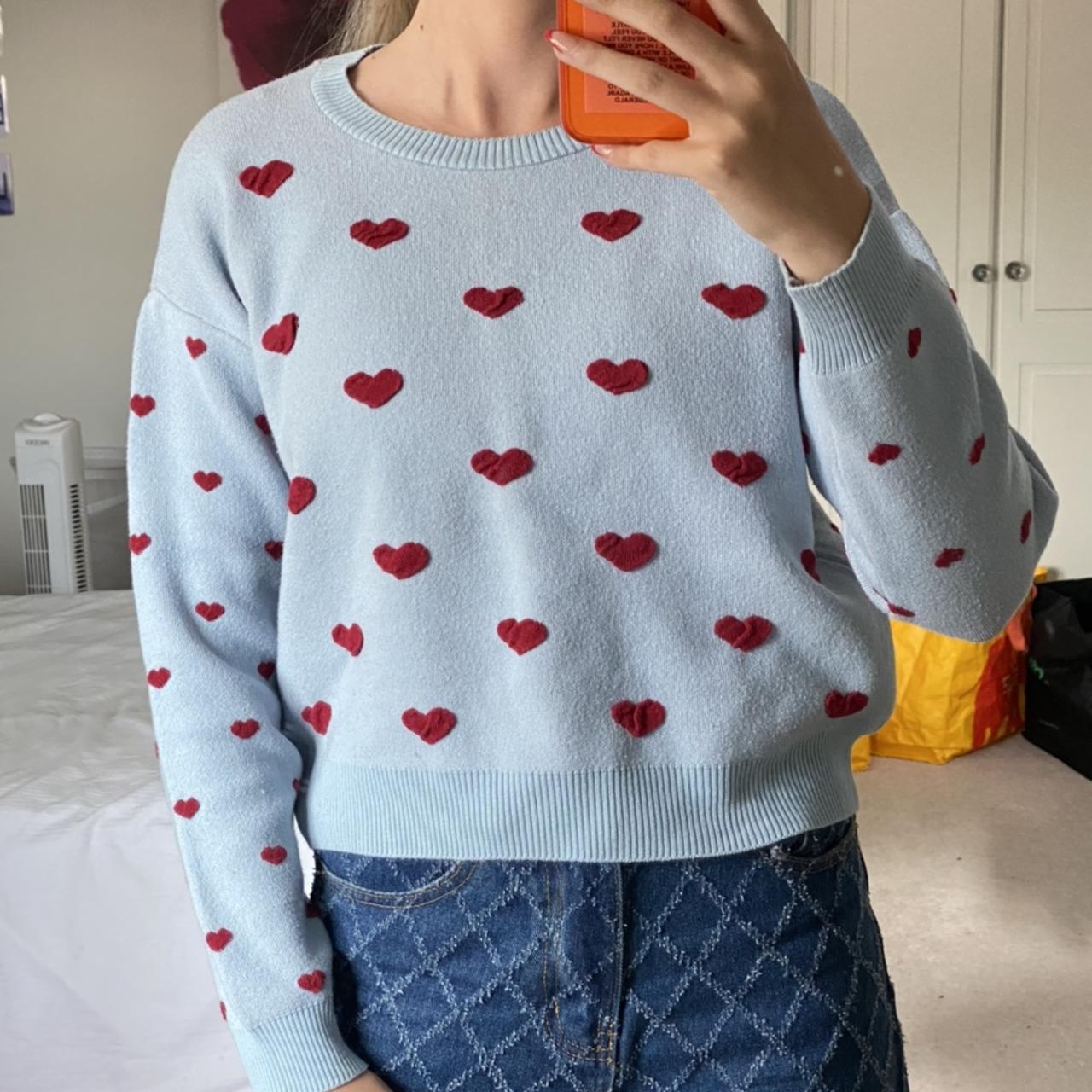 Super cute baby blue jumper with red hearts all... - Depop