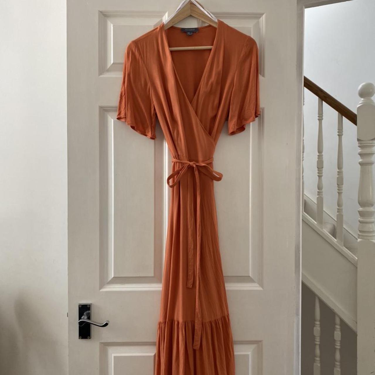 Burnt orange cotton wrap dress #orange #wrapdress... - Depop
