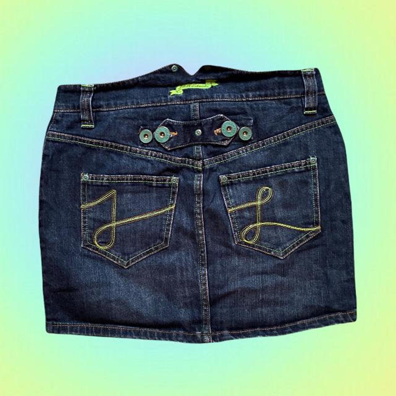 Vintage late 90s early 2000s denim mini skirt with... - Depop