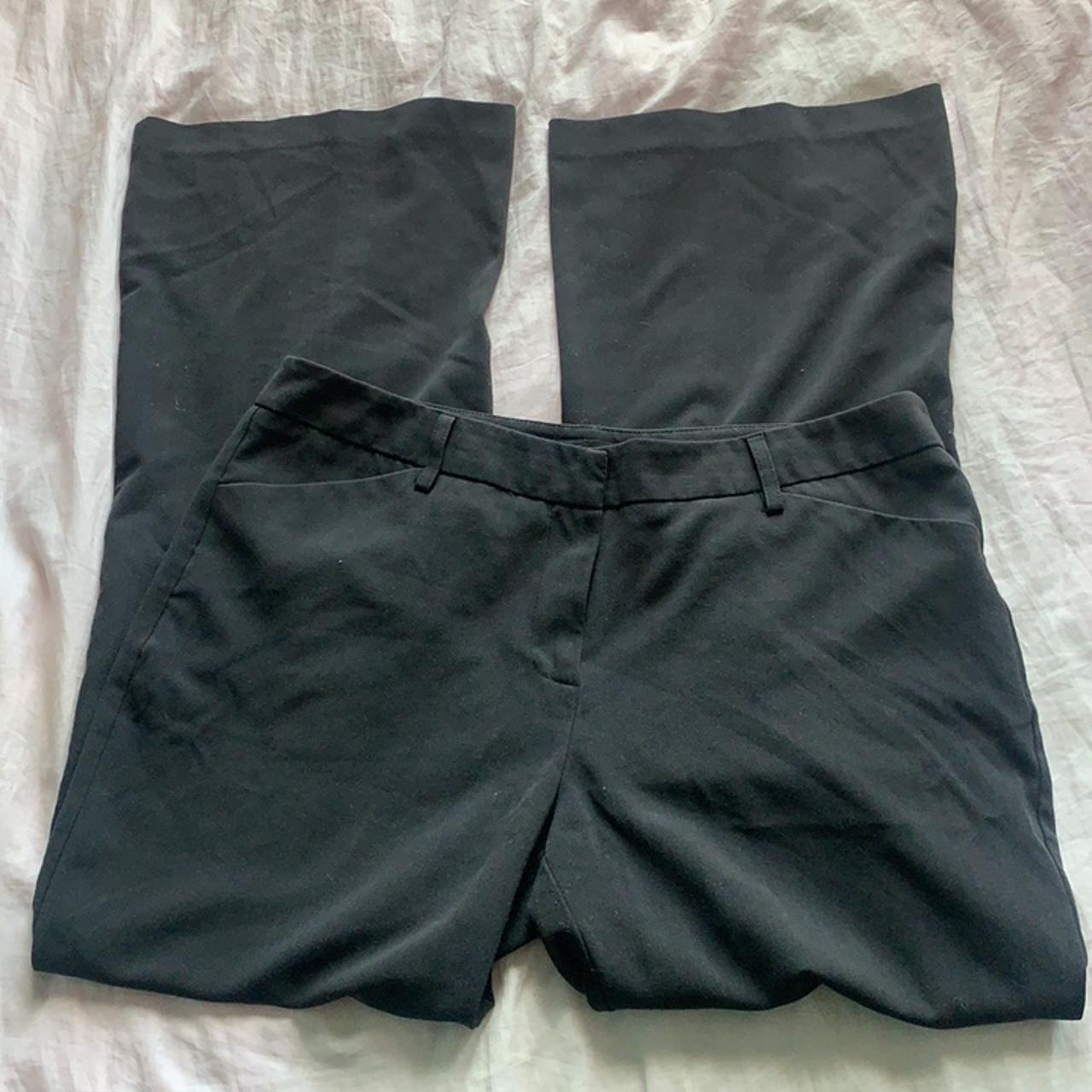 trousers black wide leg dress pants clasp and... - Depop