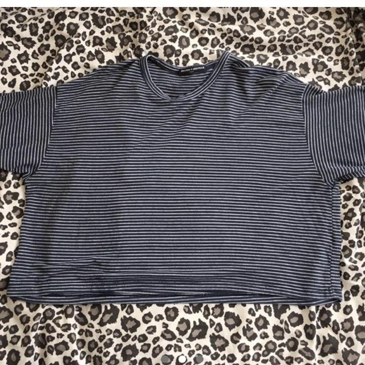 navy blue and white striped crop top super soft from... Depop