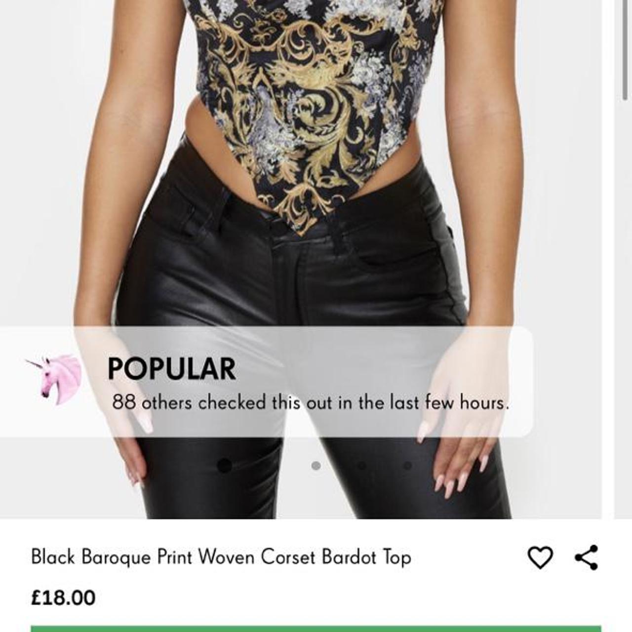 PLT BLACK BAROQUE PRINT WOVEN CORSET BARDOT TOP - - Depop